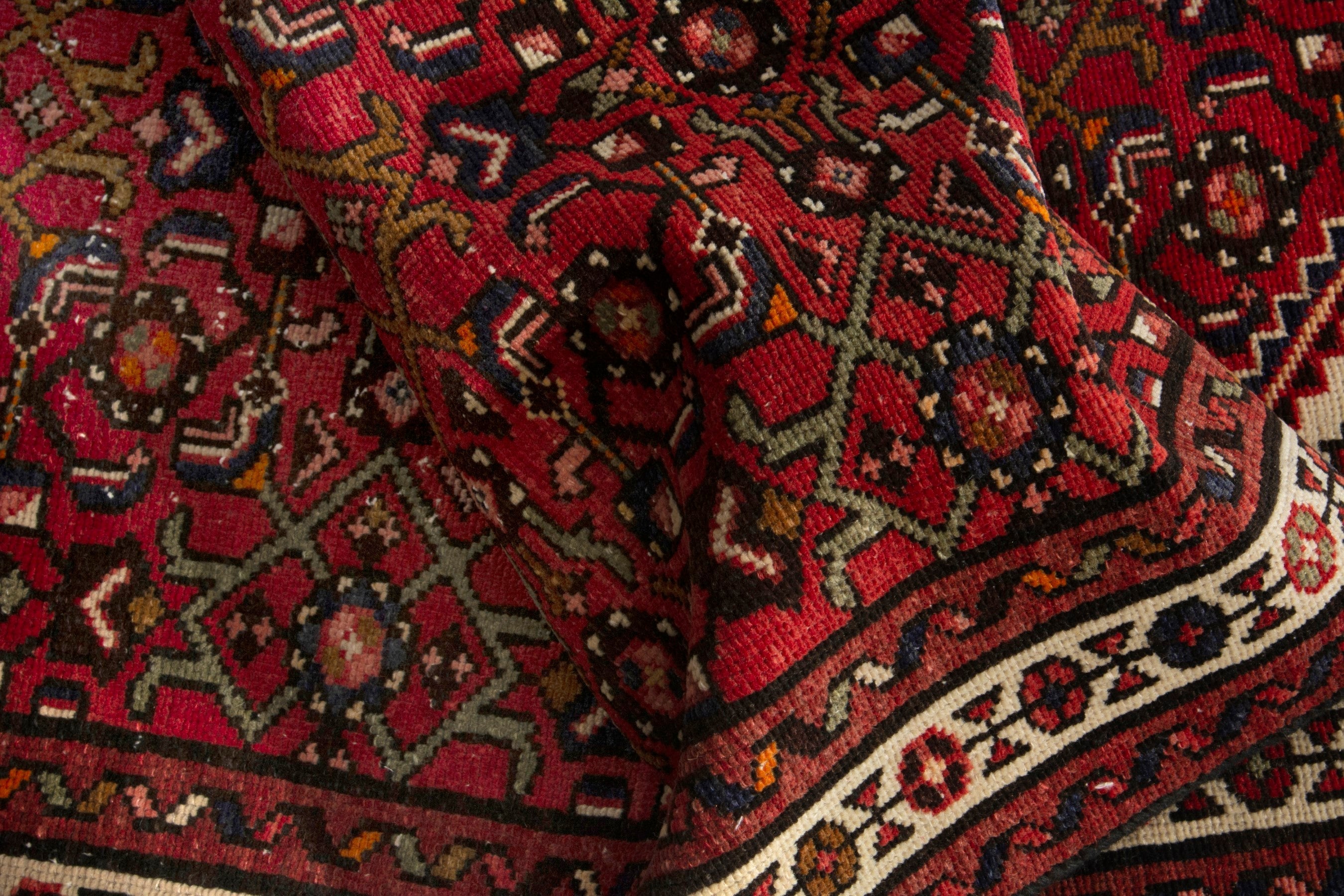 Persian Hamedan runner rug in deep red and ivory, view 12 of 18