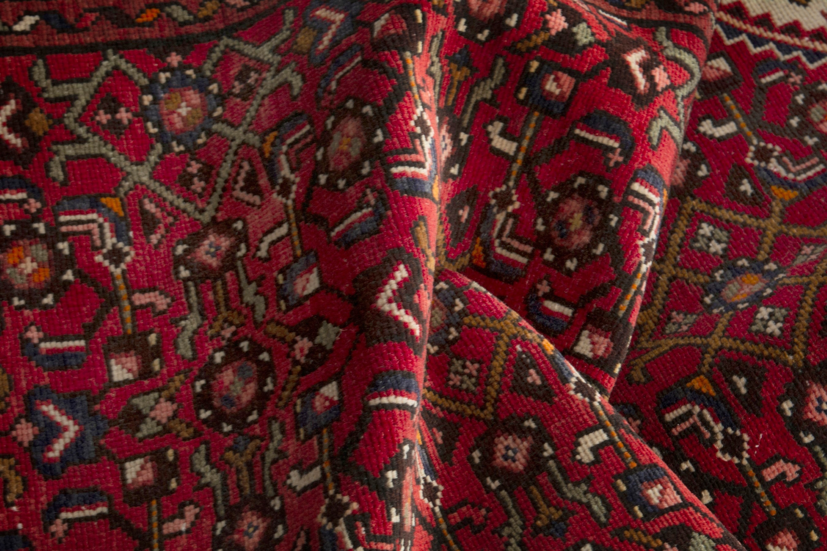 Persian Hamedan runner rug in deep red and ivory, view 17 of 18