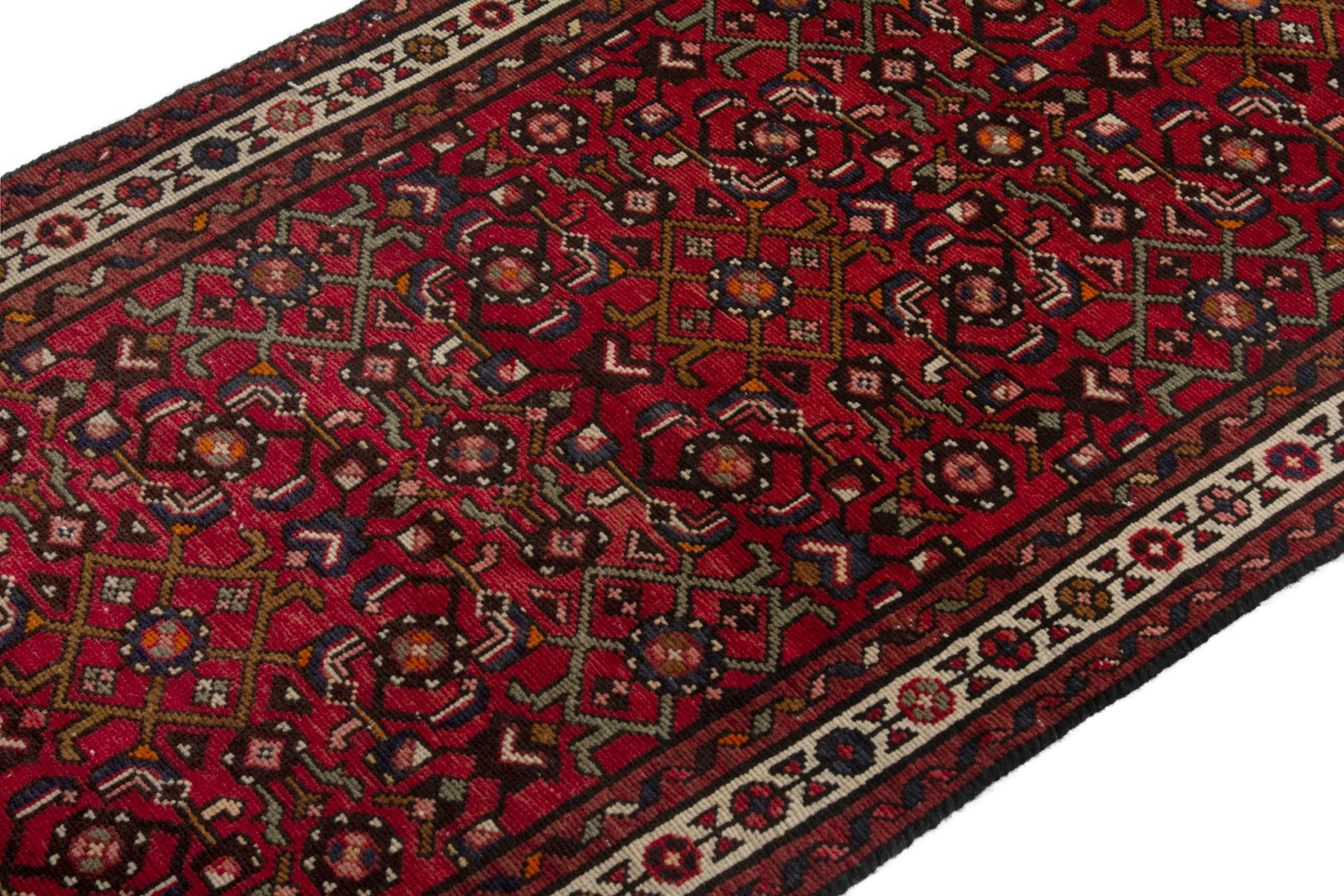 Persian Hamedan runner rug in deep red and ivory, view 8 of 18