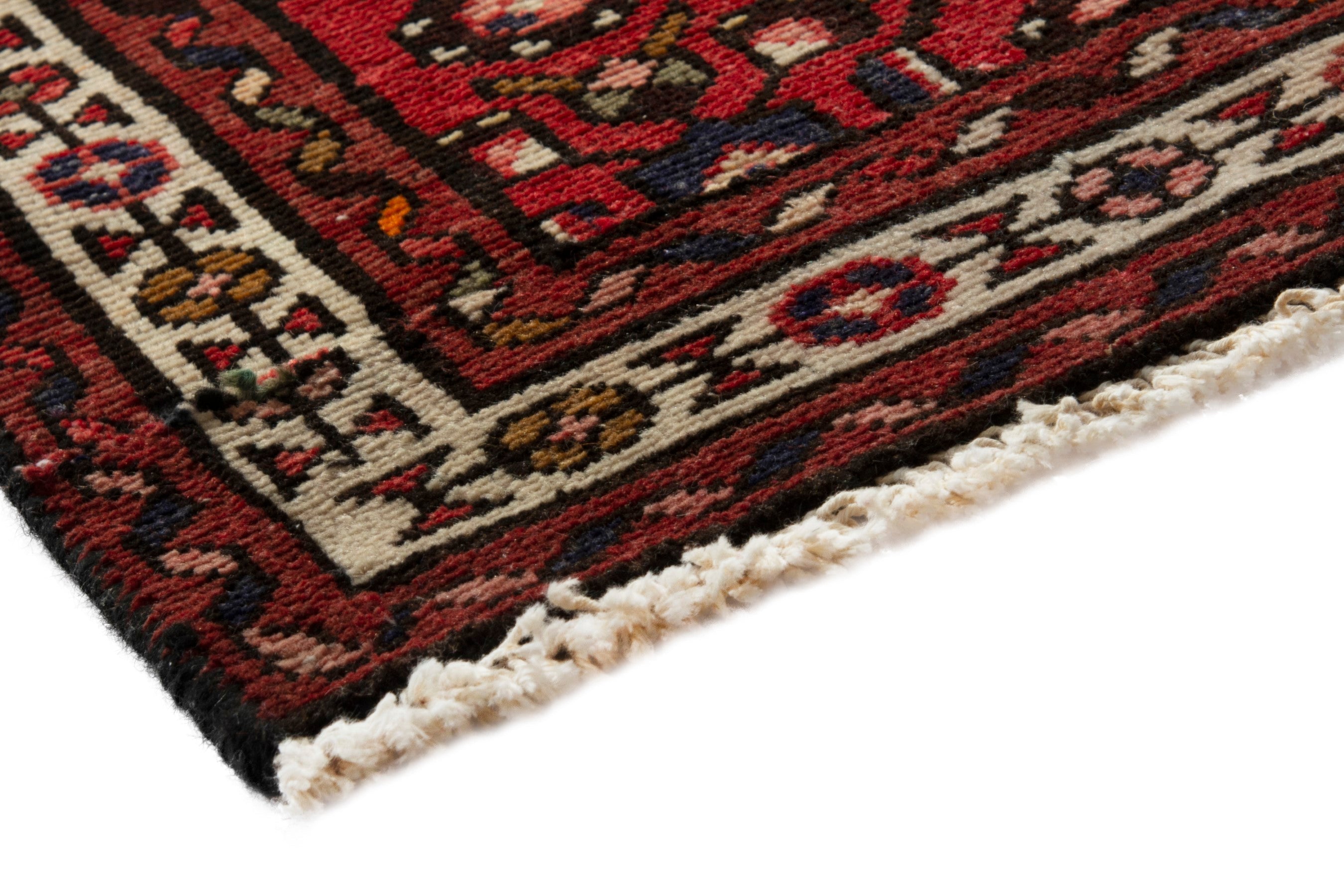 Persian Hamedan runner rug in deep red and ivory, view 4 of 18