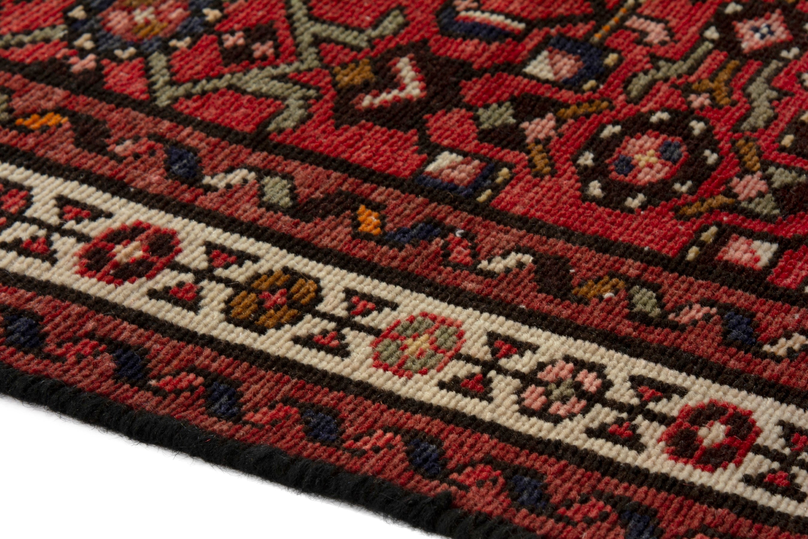 Persian Hamedan runner rug in deep red and ivory, view 5 of 18