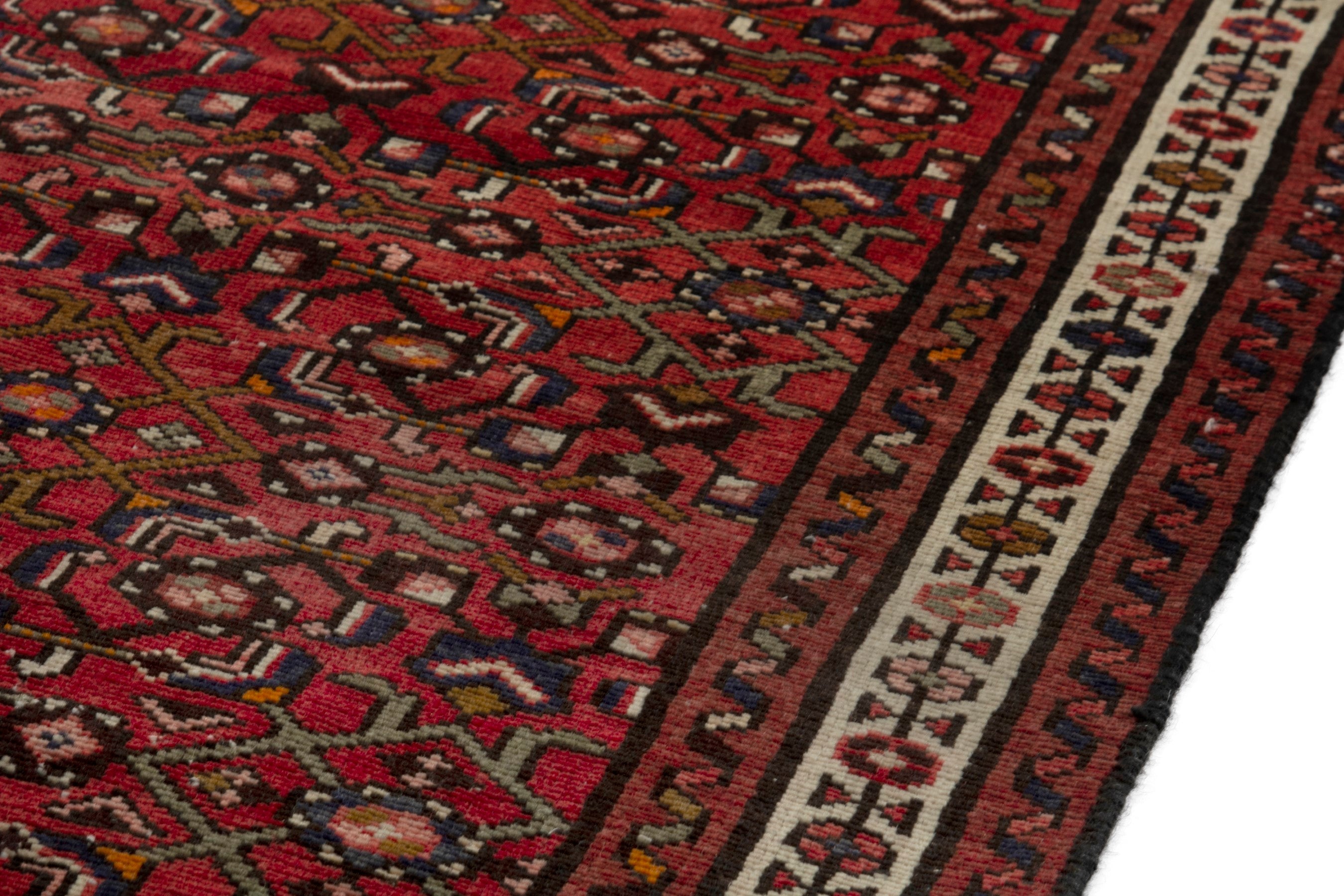 Persian Hamedan runner rug in deep red and ivory, view 7 of 18
