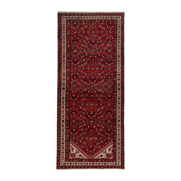 Persian Hamedan runner rug in deep red and ivory, 2'6" x 6'4"