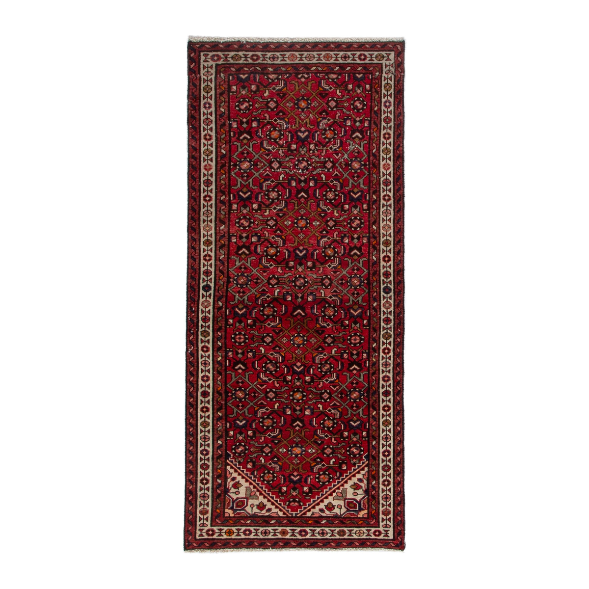 Persian Hamedan runner rug in deep red and ivory, 2'6" x 6'4"
