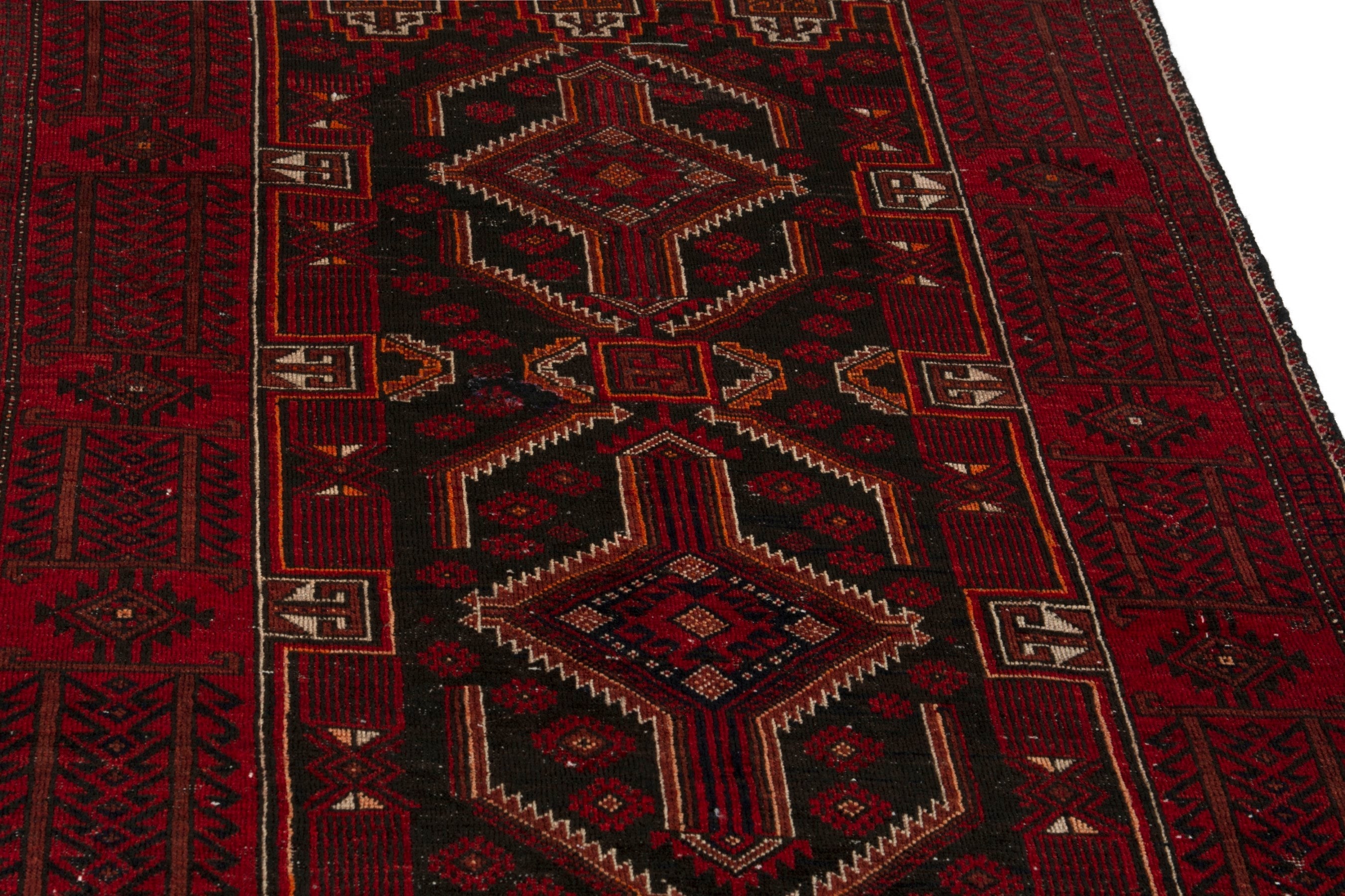 Persian Baluch runner rug in burgundy and deep red, view 9 of 19