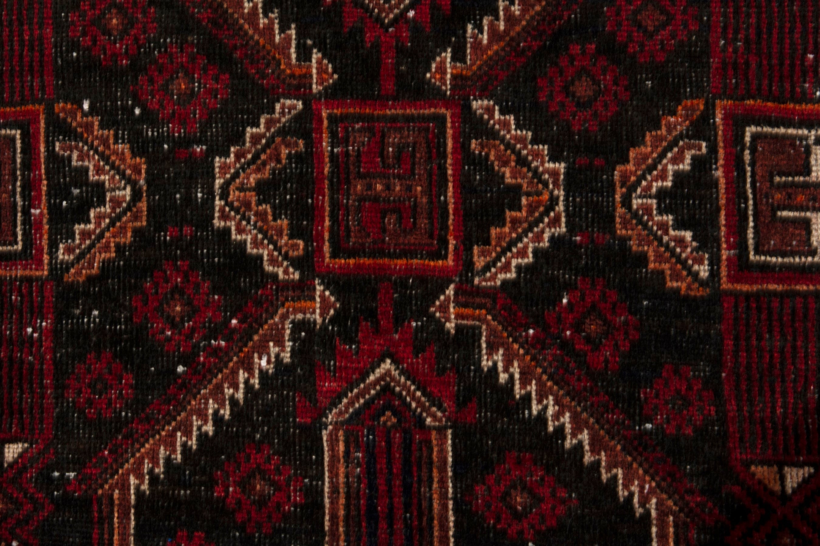 Persian Baluch runner rug in burgundy and deep red, view 12 of 19