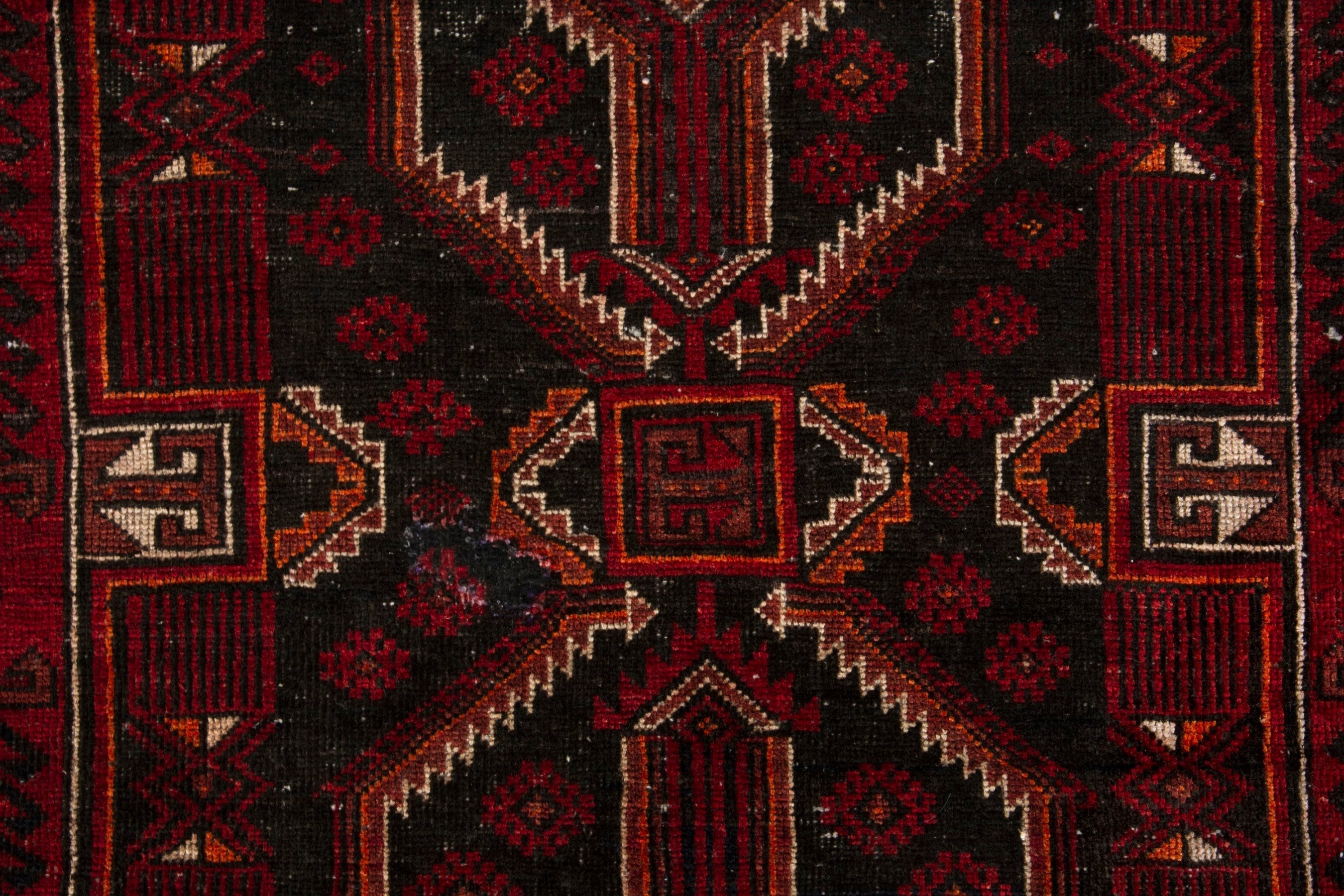 Persian Baluch runner rug in burgundy and deep red, view 13 of 19