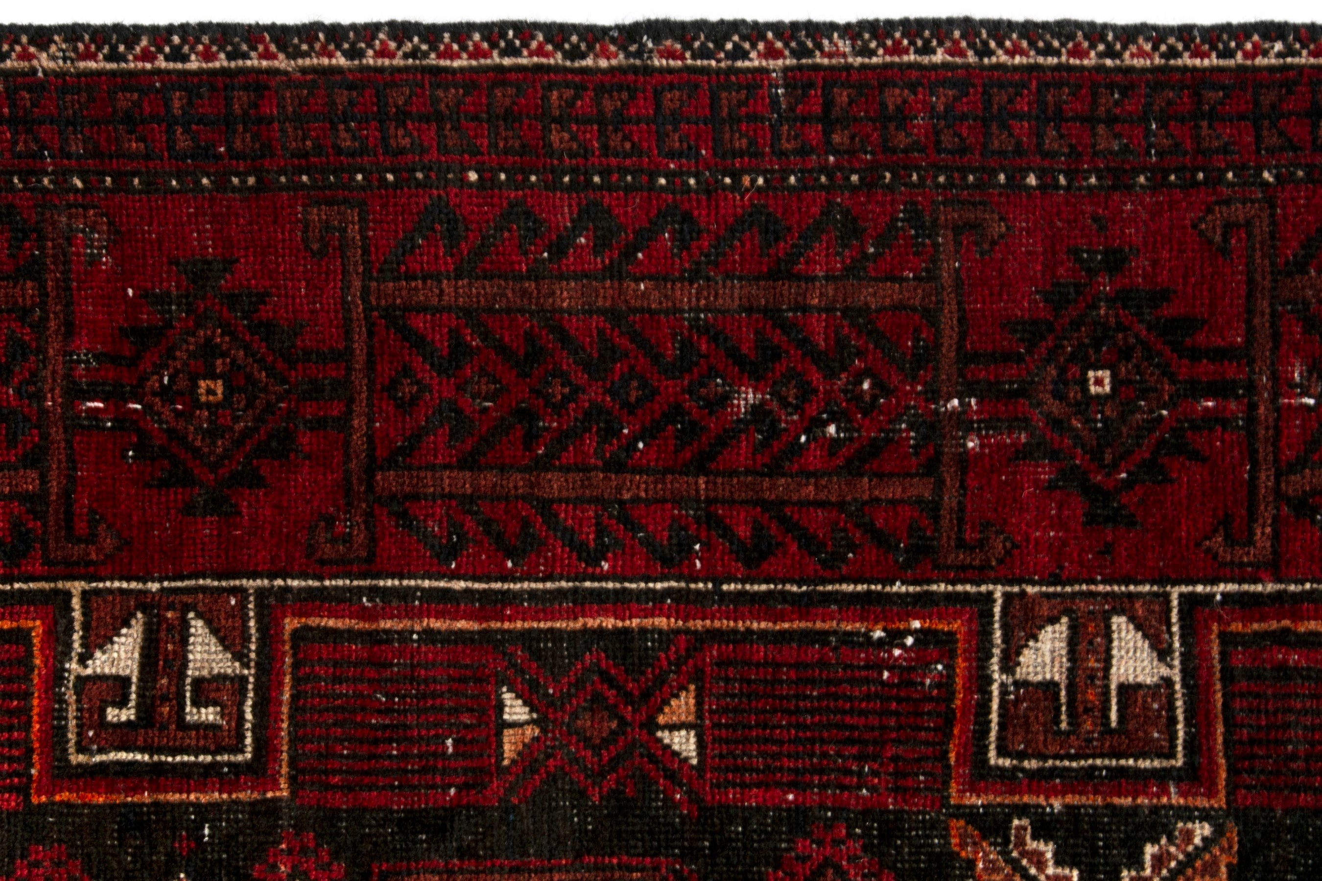 Persian Baluch runner rug in burgundy and deep red, view 14 of 19