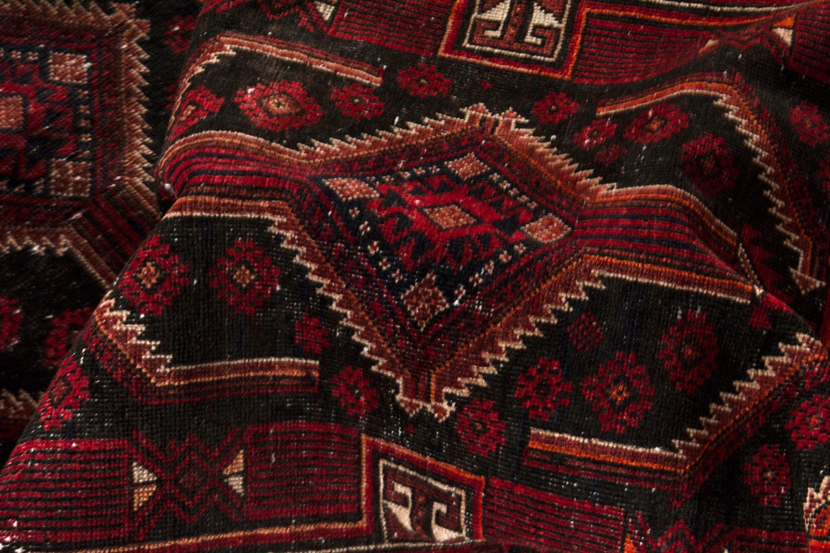 Persian Baluch runner rug in burgundy and deep red, view 18 of 19