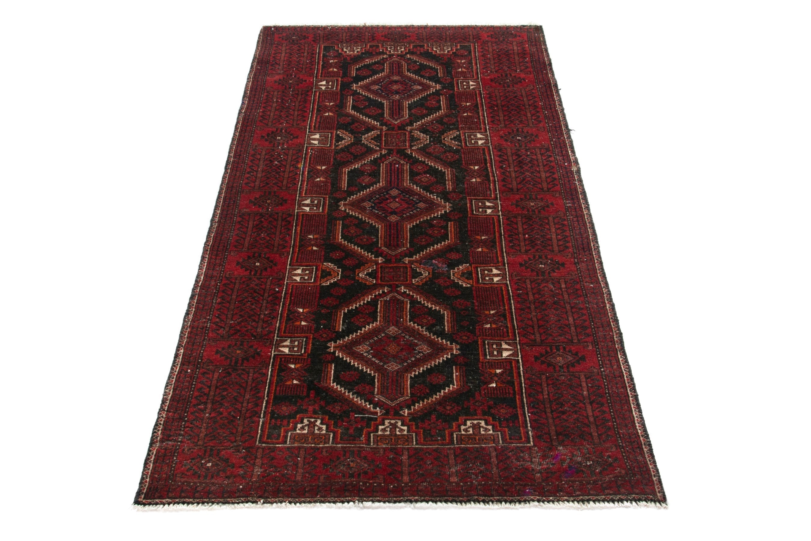 Persian Baluch runner rug in burgundy and deep red, view 2 of 19
