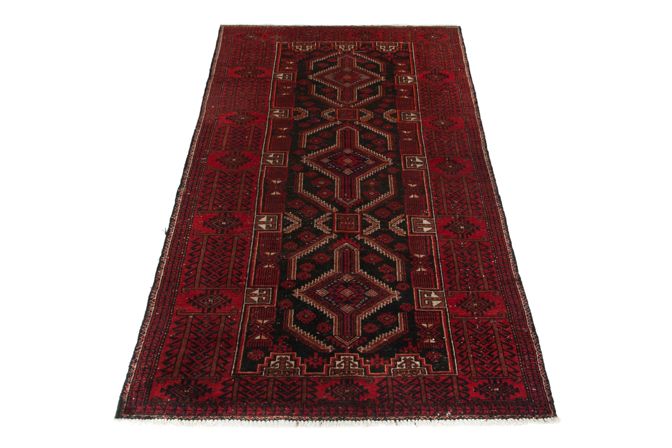 Persian Baluch runner rug in burgundy and deep red, view 3 of 19