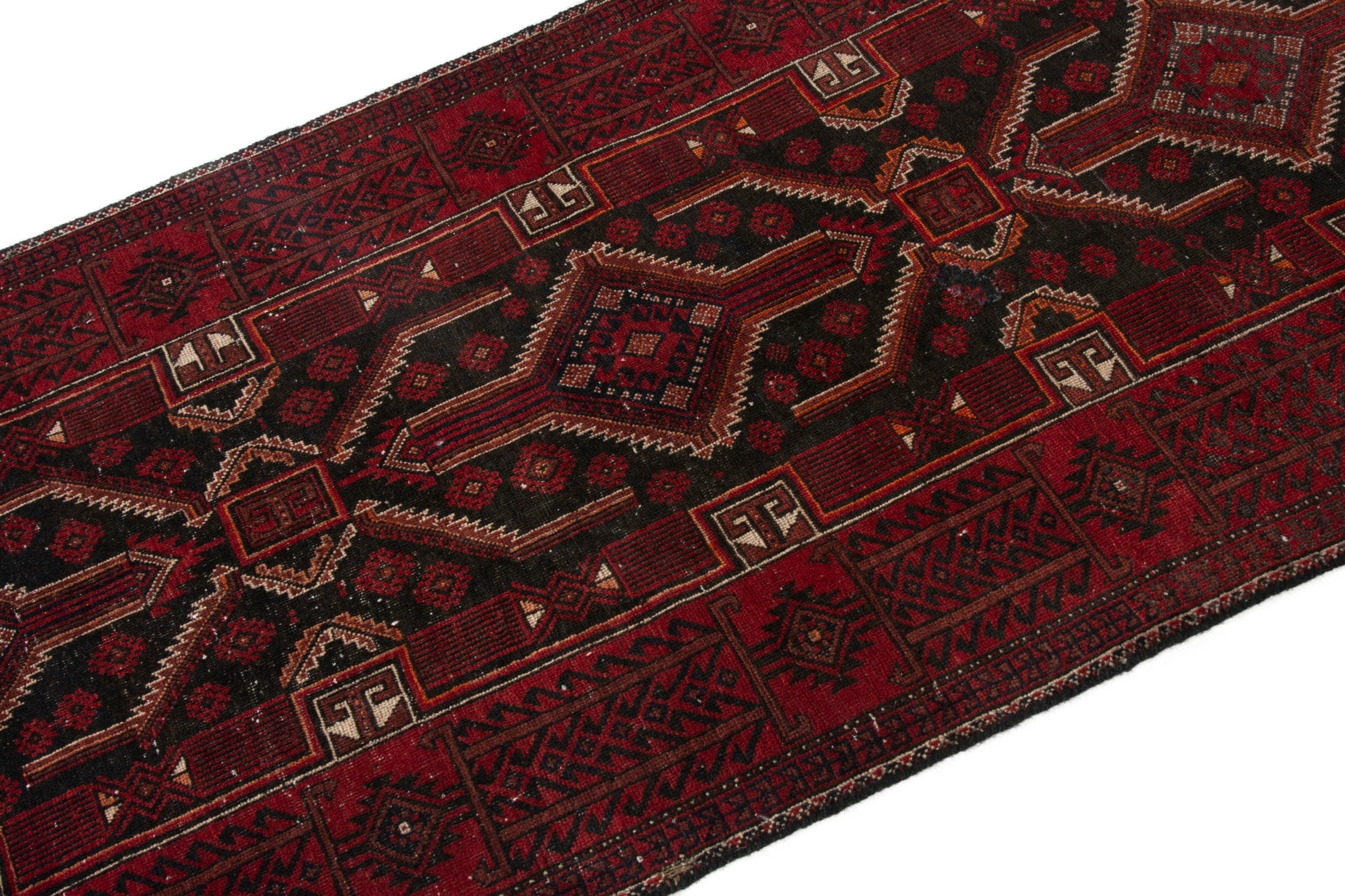 Persian Baluch runner rug in burgundy and deep red, view 5 of 19