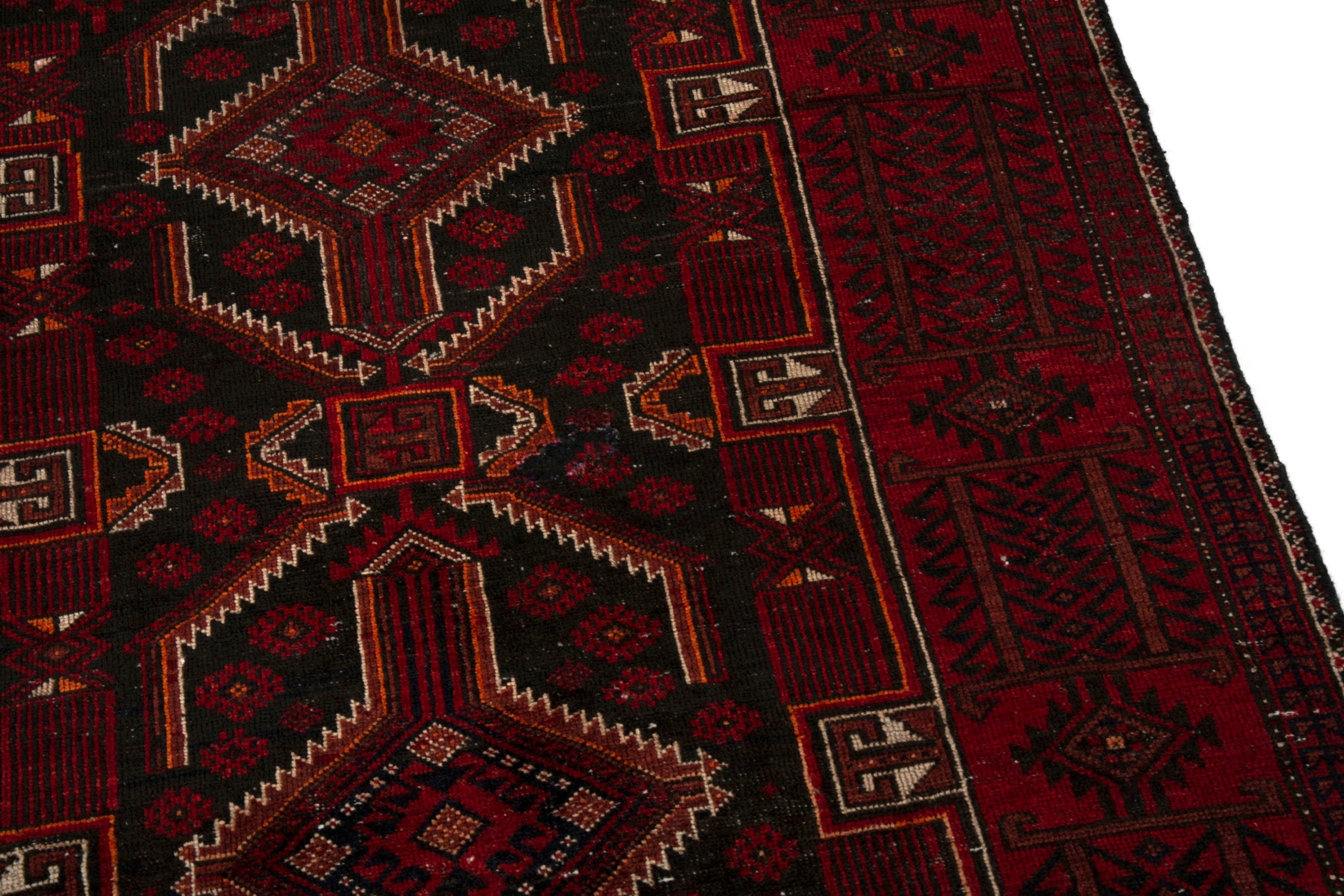 Persian Baluch runner rug in burgundy and deep red, view 7 of 19