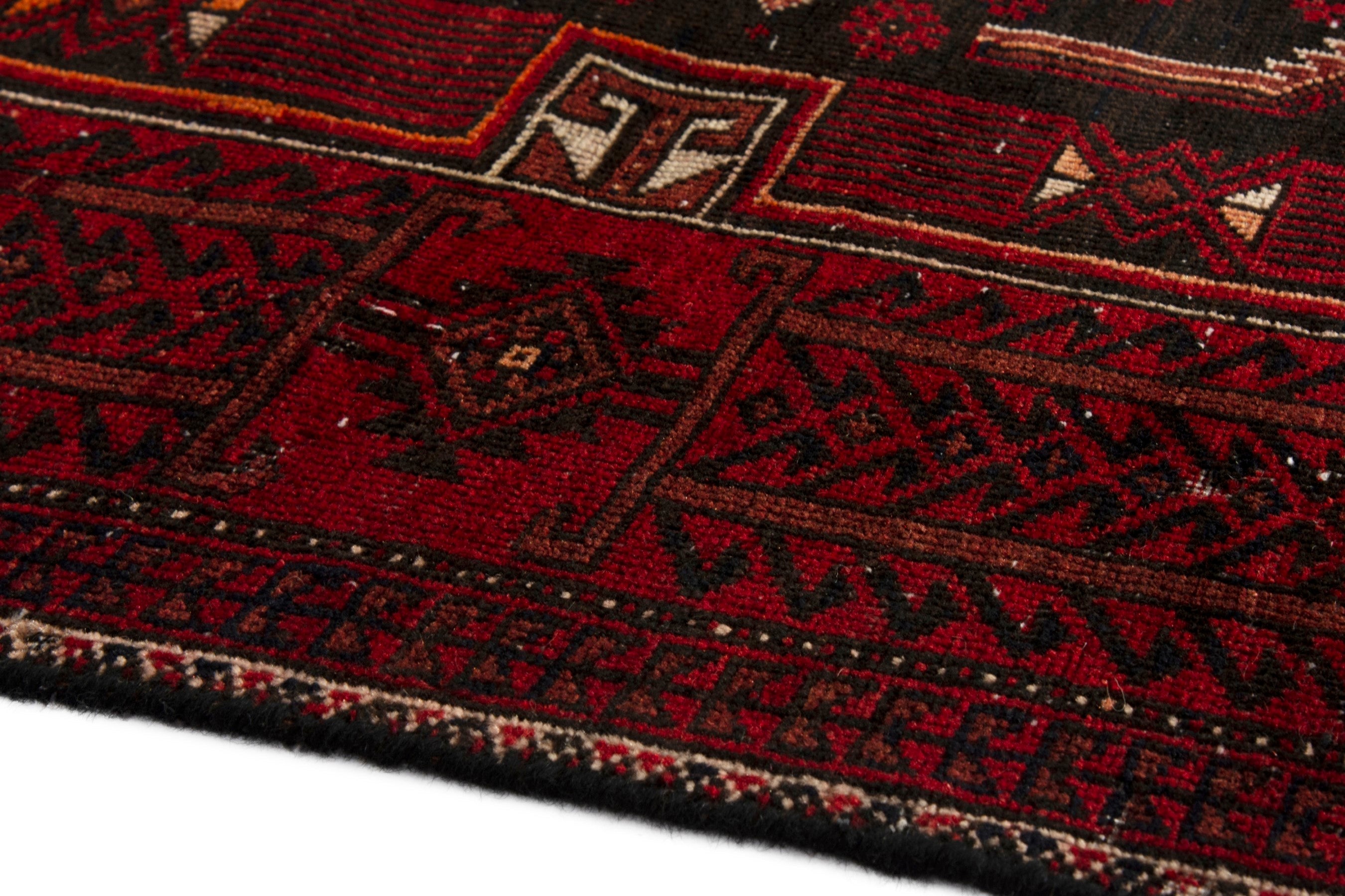 Persian Baluch runner rug in burgundy and deep red, view 6 of 19