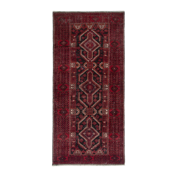 Persian Baluch runner rug in burgundy and deep red, 3'1" x 6'11"