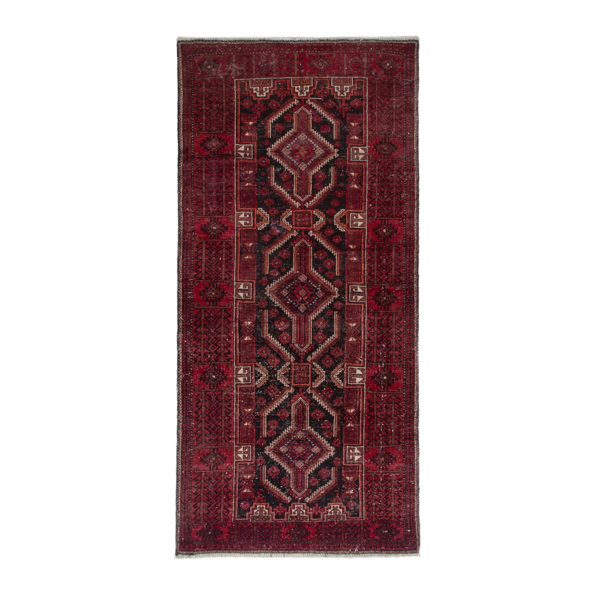 Persian Baluch runner rug in burgundy and deep red, 3'1" x 6'11"
