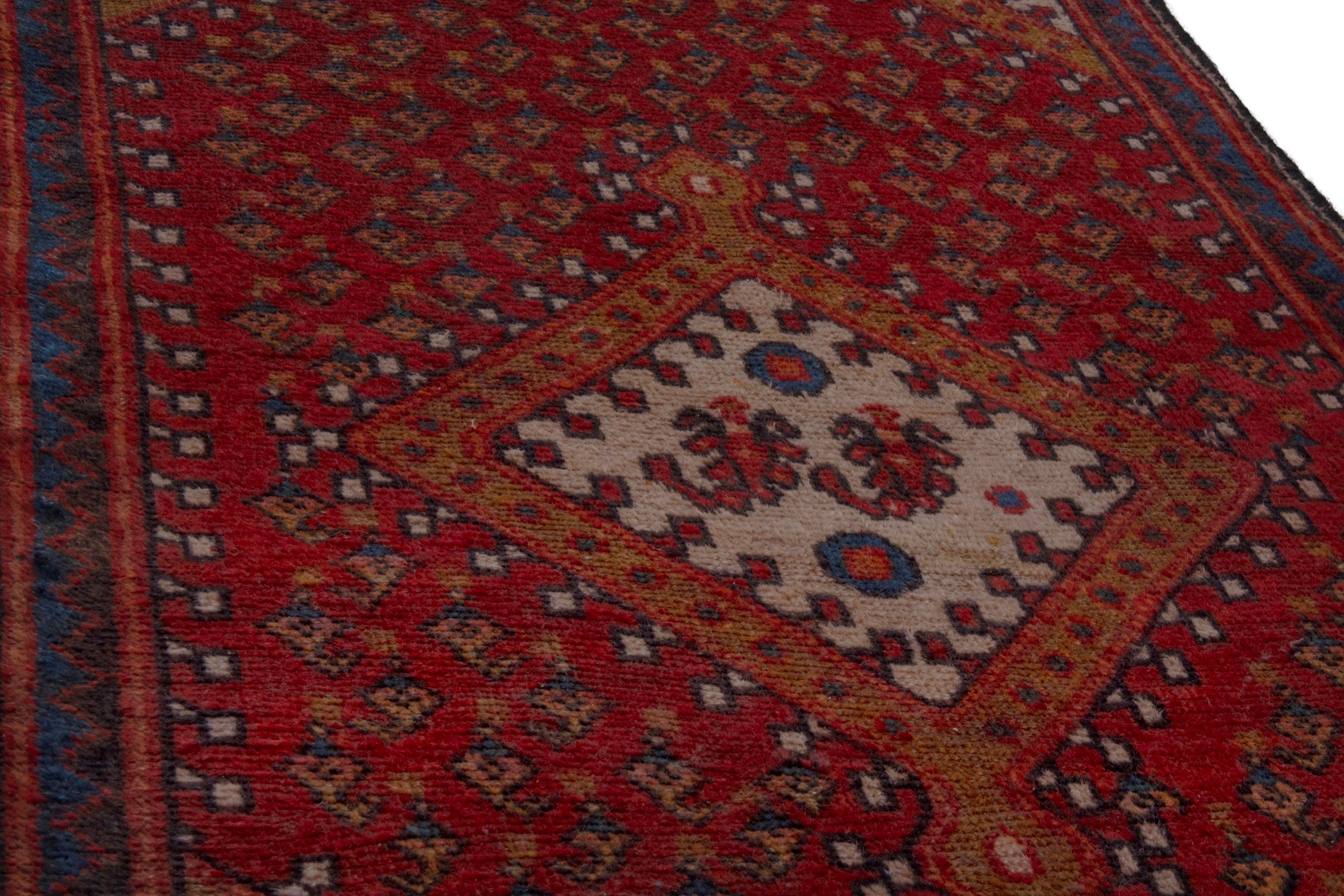 Persian Botteh accent rug in deep red and dark blue, view 10 of 21