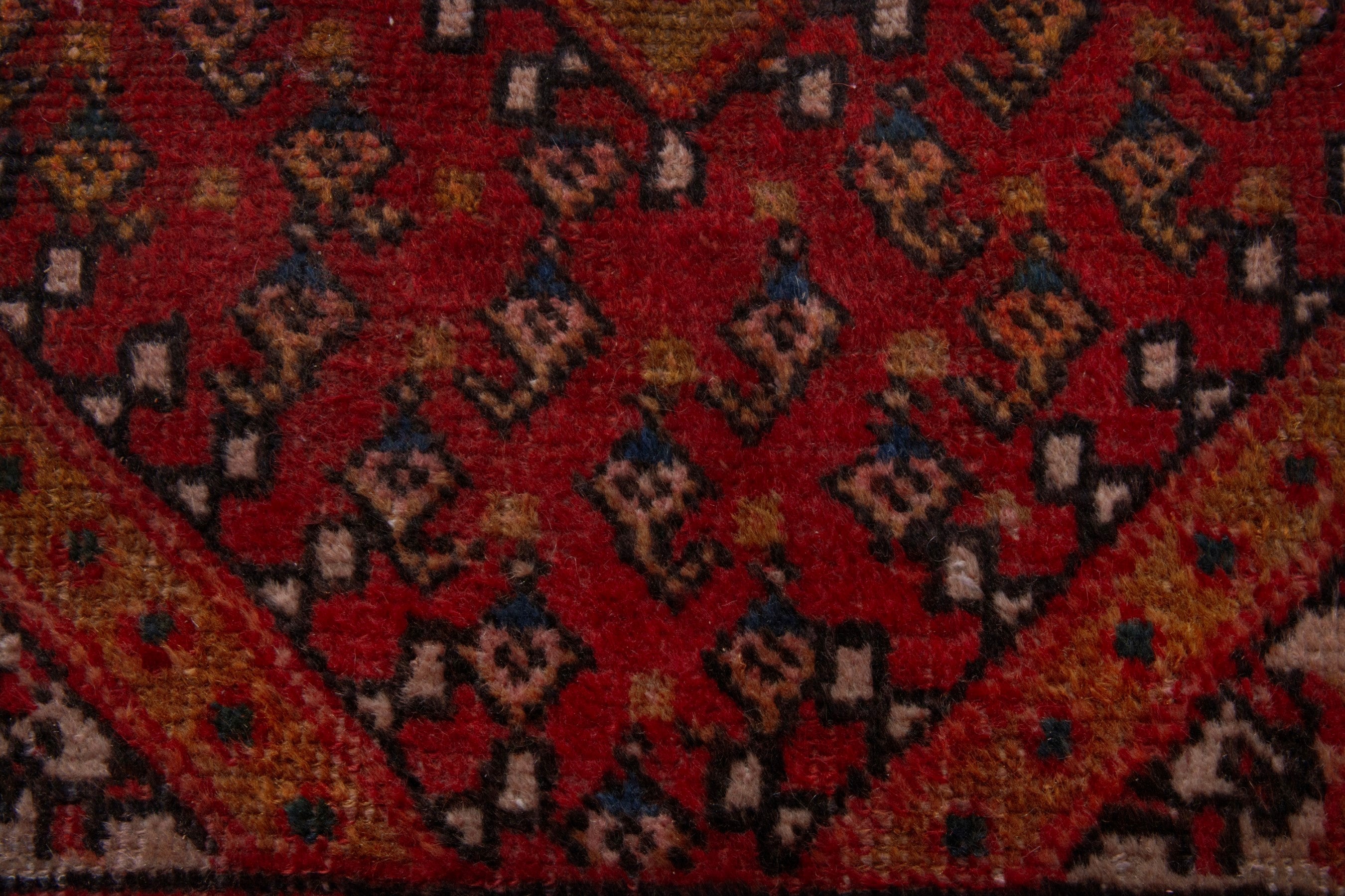Persian Botteh accent rug in deep red and dark blue, view 11 of 21