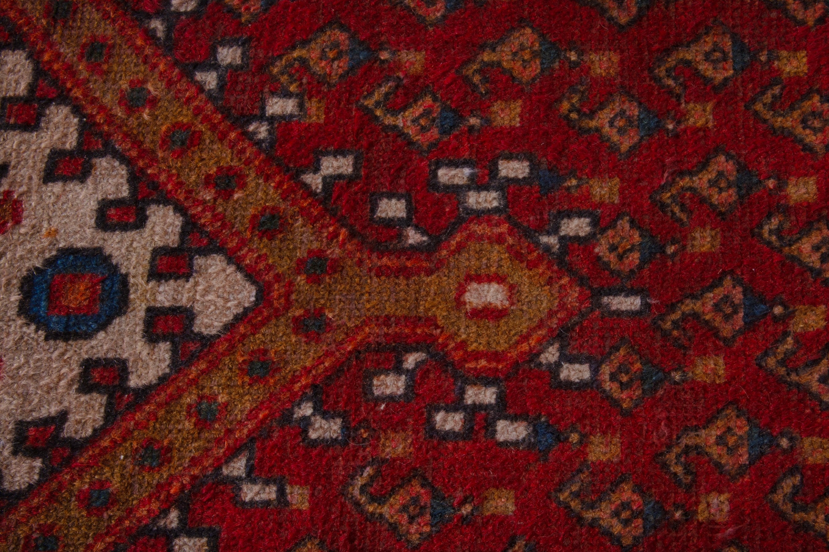 Persian Botteh accent rug in deep red and dark blue, view 13 of 21