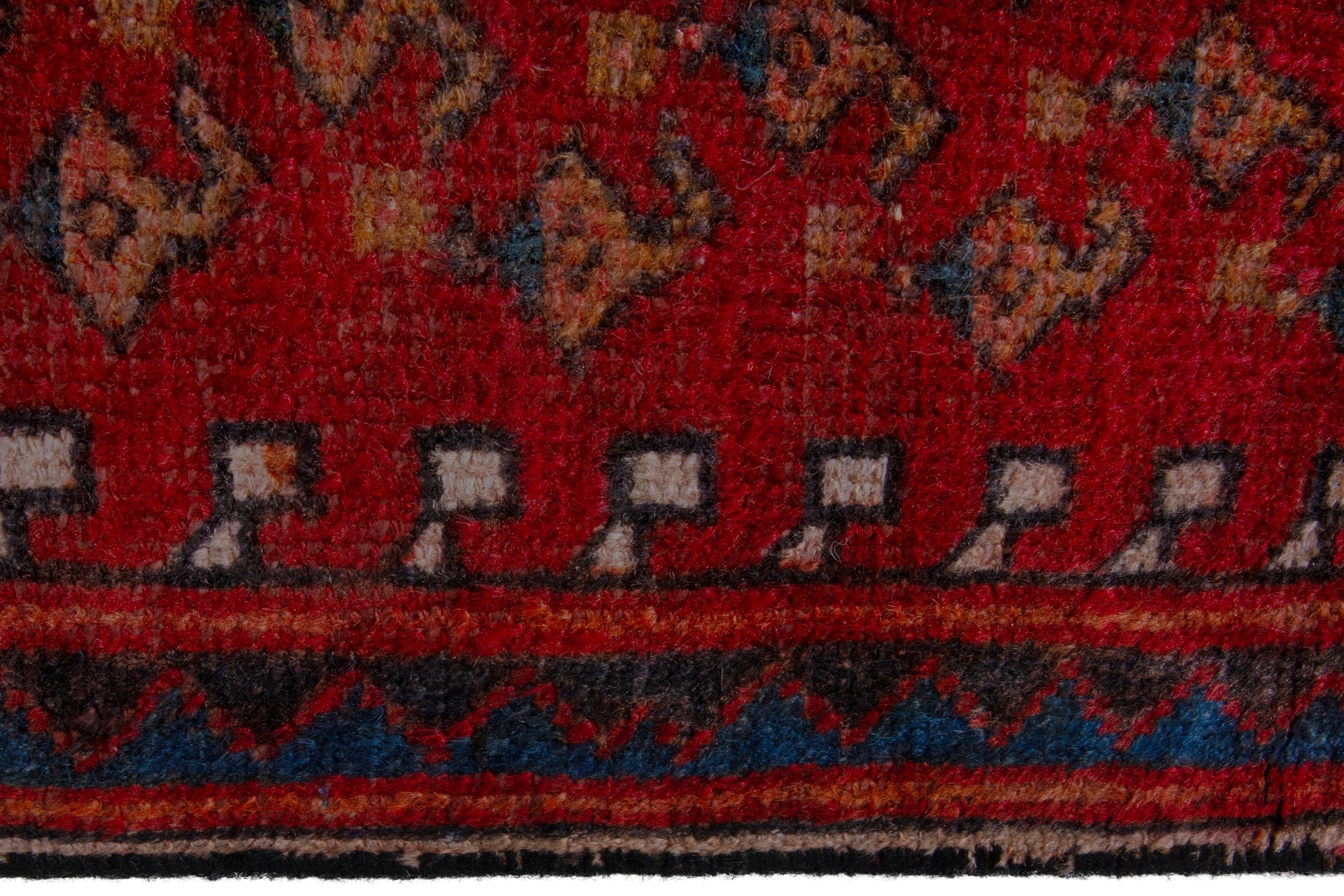Persian Botteh accent rug in deep red and dark blue, view 14 of 21