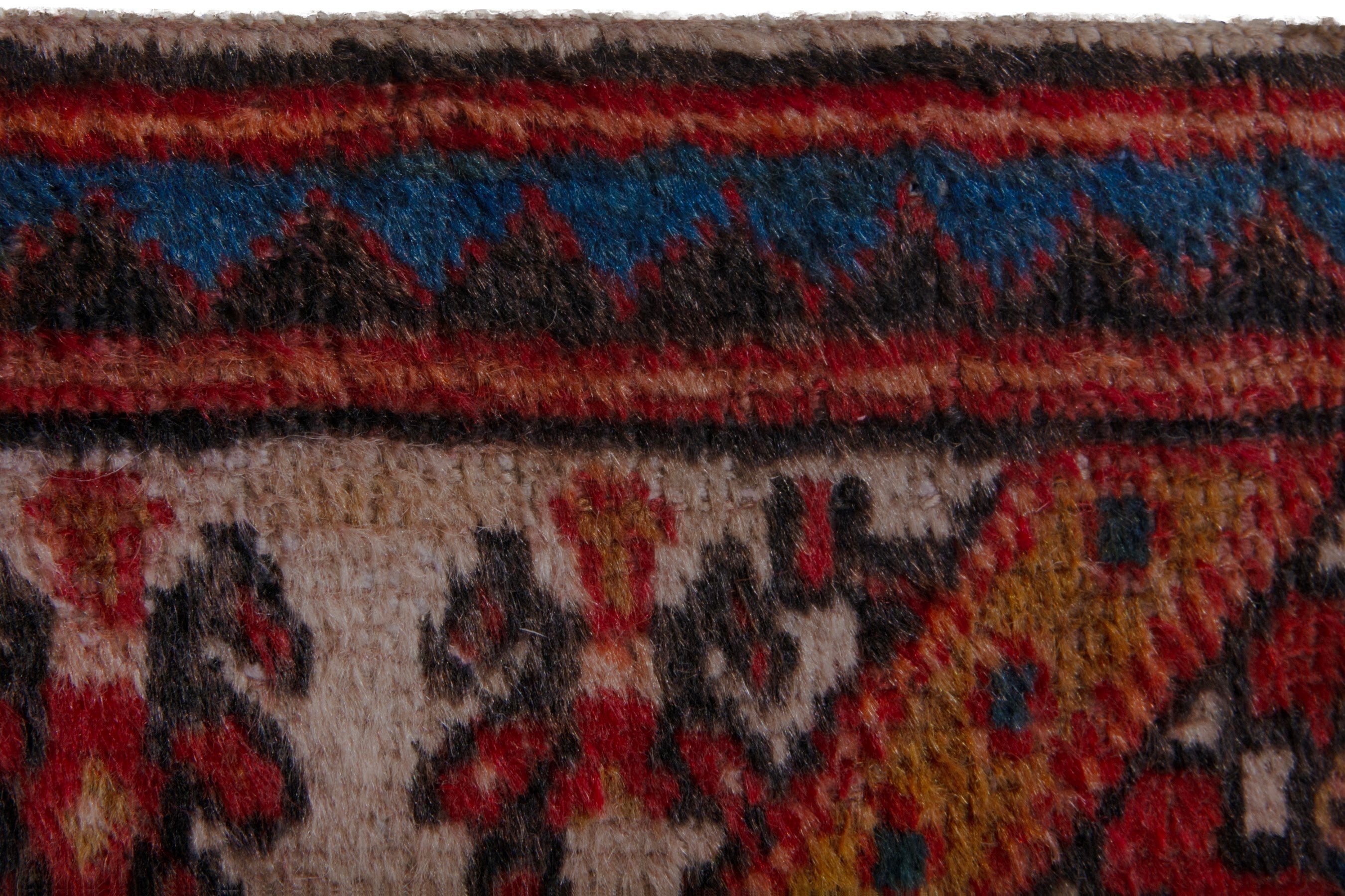 Persian Botteh accent rug in deep red and dark blue, view 15 of 21