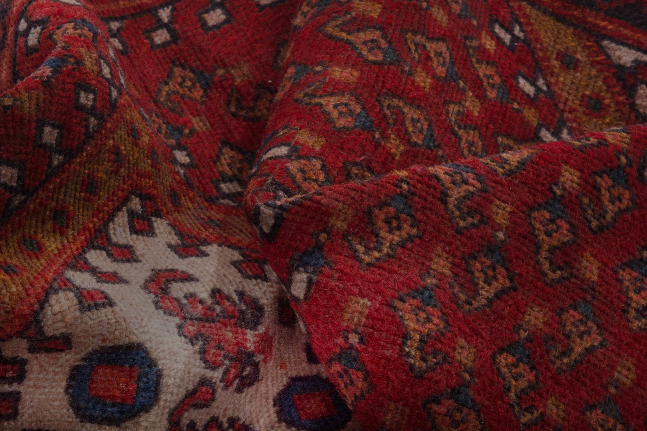 Persian Botteh accent rug in deep red and dark blue, view 17 of 21