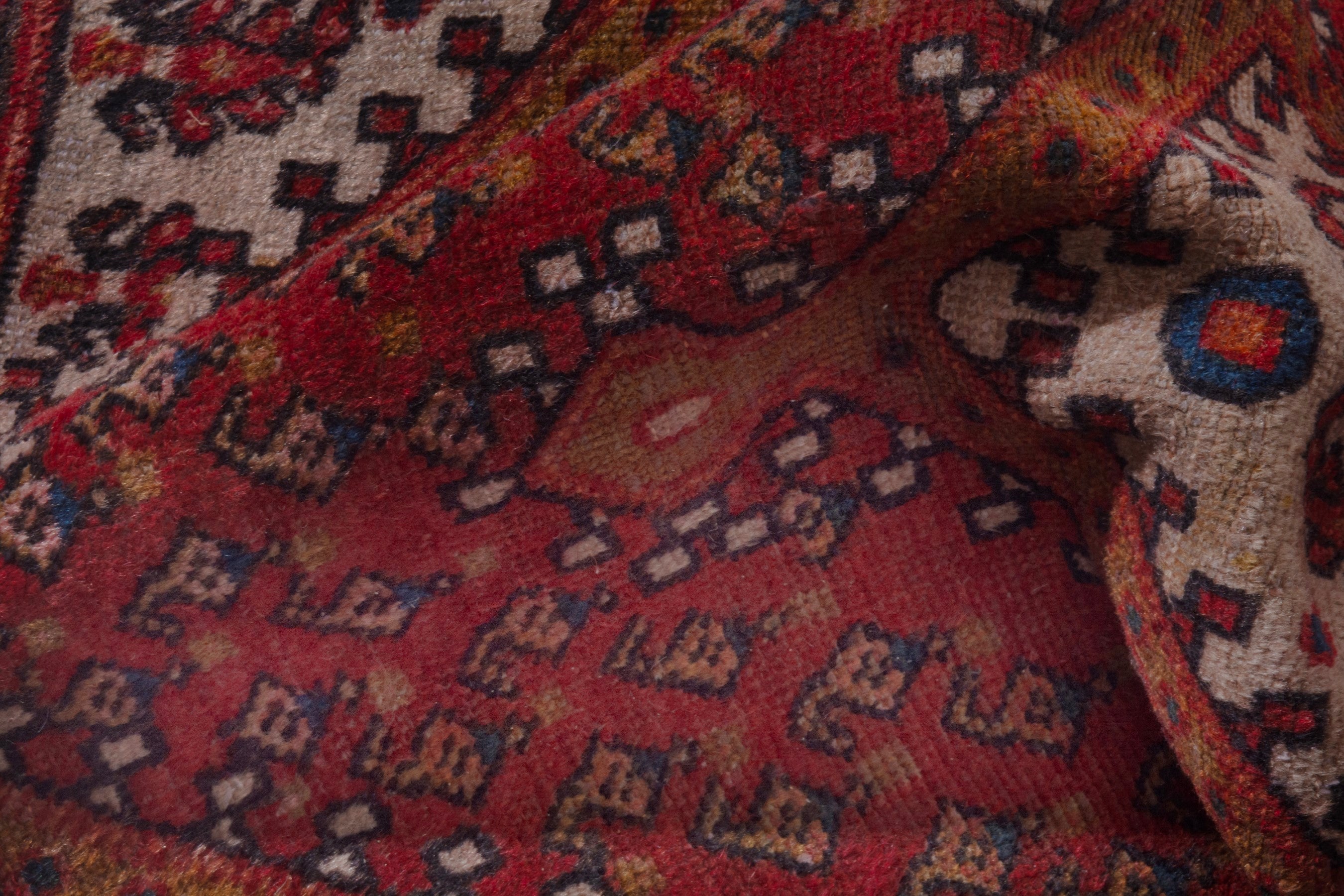 Persian Botteh accent rug in deep red and dark blue, view 18 of 21