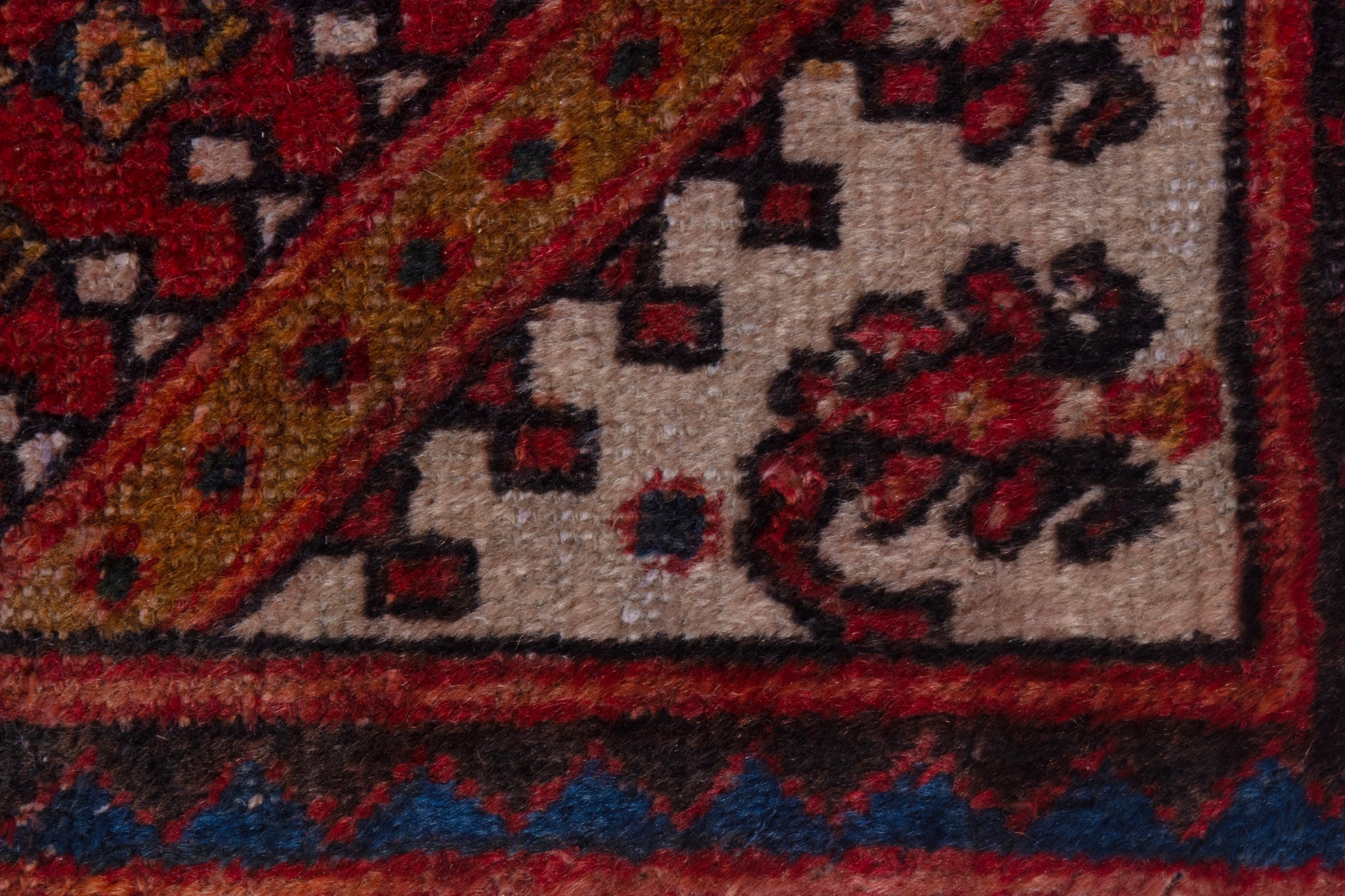 Persian Botteh accent rug in deep red and dark blue, view 20 of 21