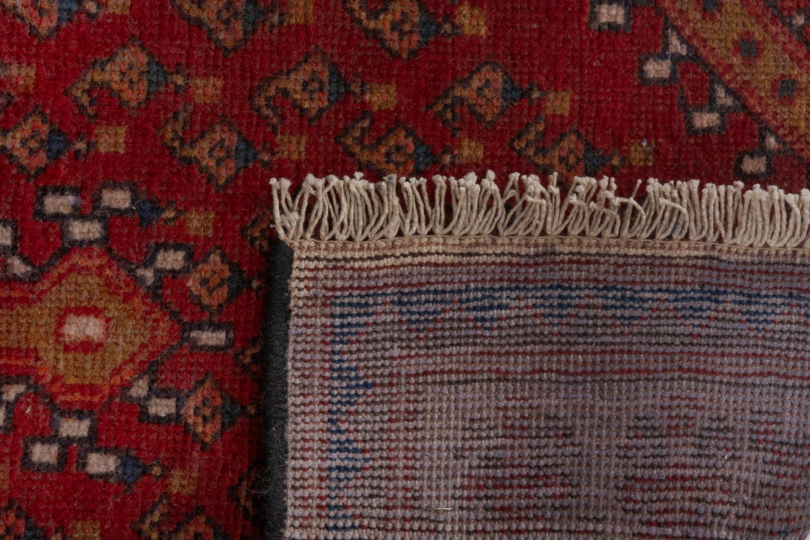 Persian Botteh accent rug in deep red and dark blue, view 21 of 21