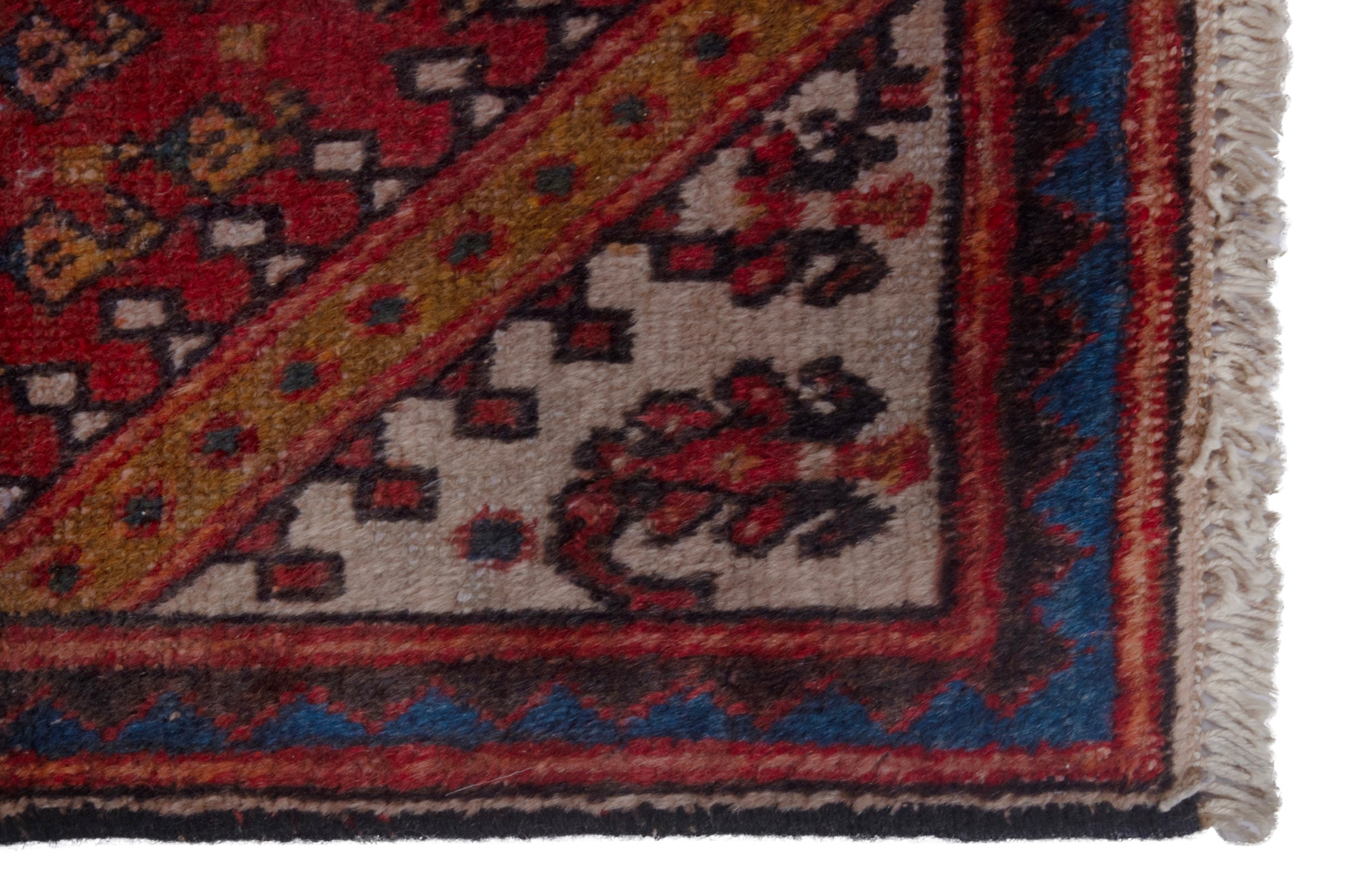 Persian Botteh accent rug in deep red and dark blue, view 5 of 21