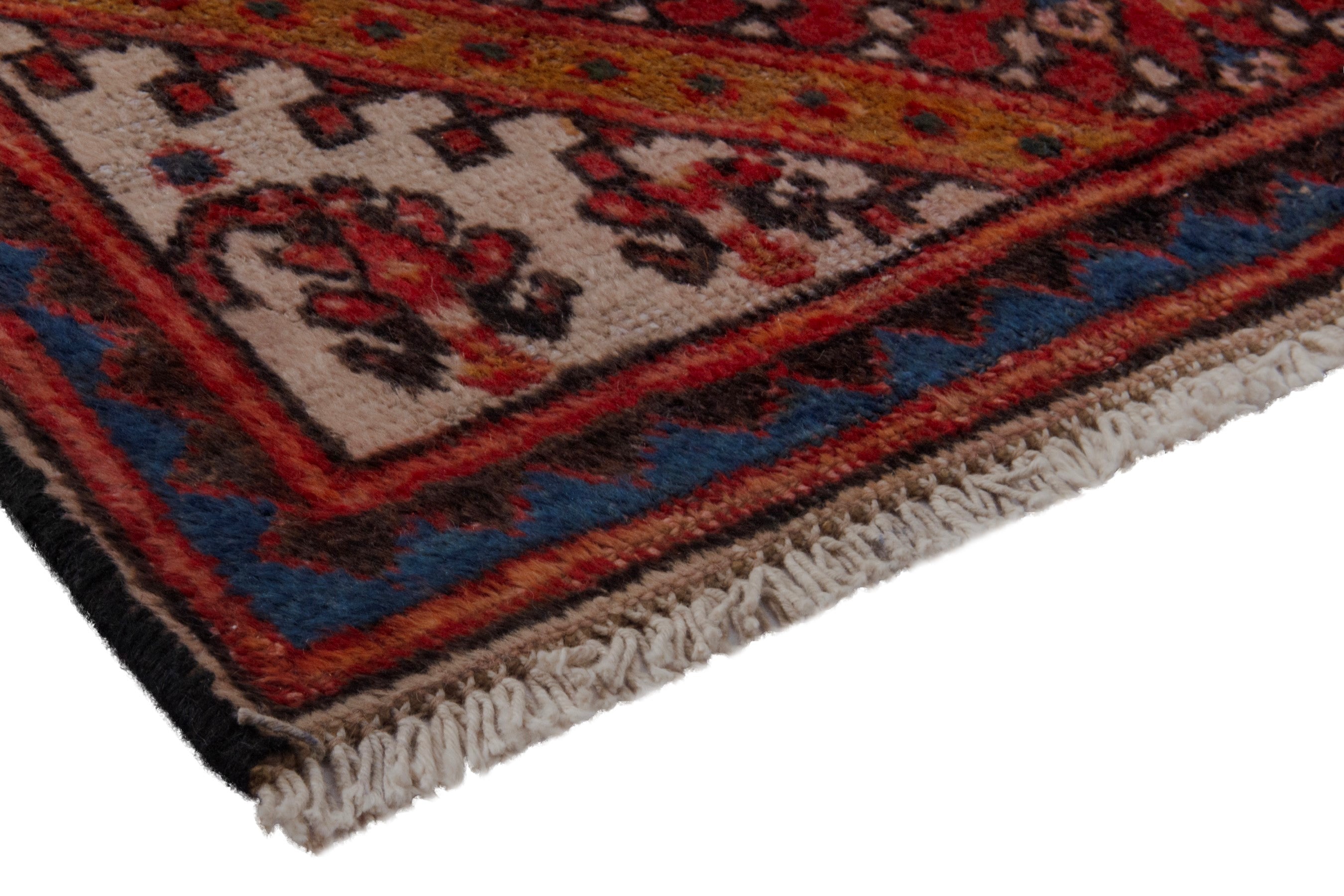 Persian Botteh accent rug in deep red and dark blue, view 6 of 21