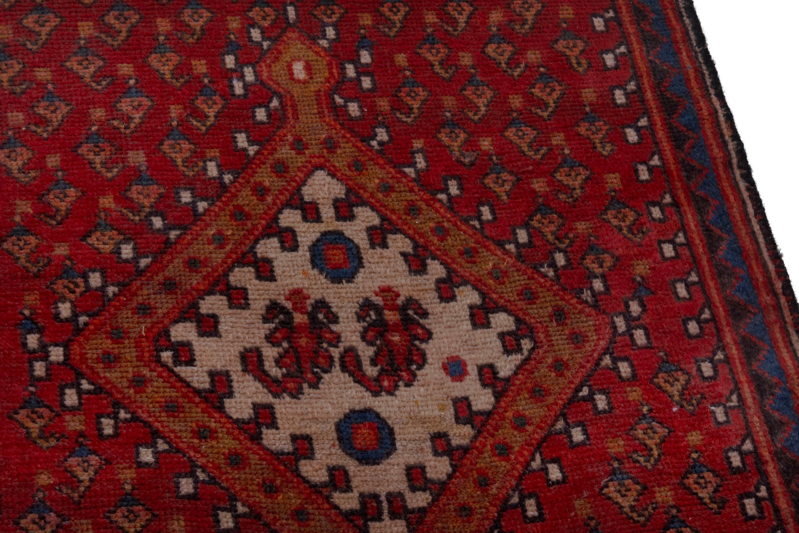Persian Botteh accent rug in deep red and dark blue, view 7 of 21