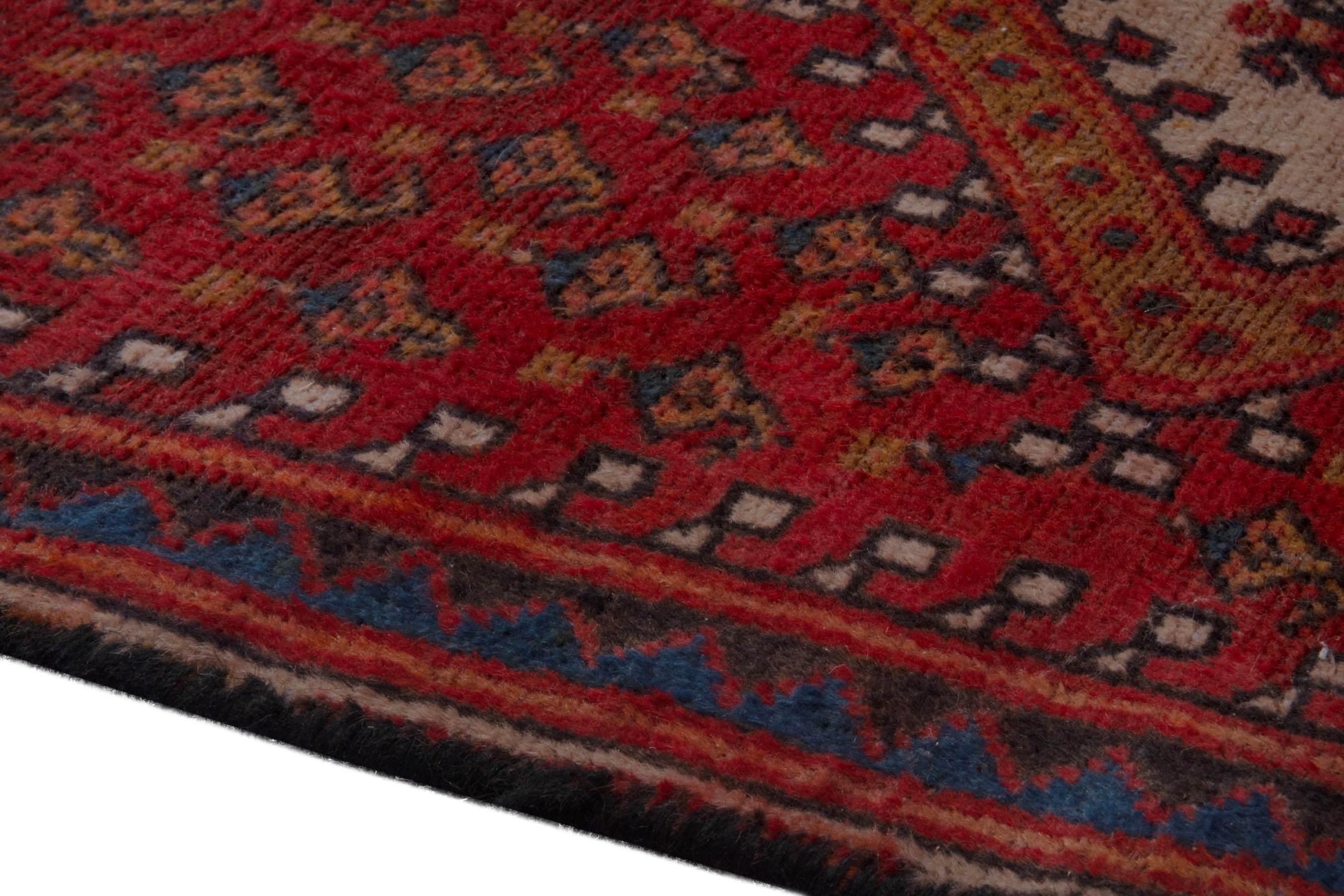 Persian Botteh accent rug in deep red and dark blue, view 8 of 21