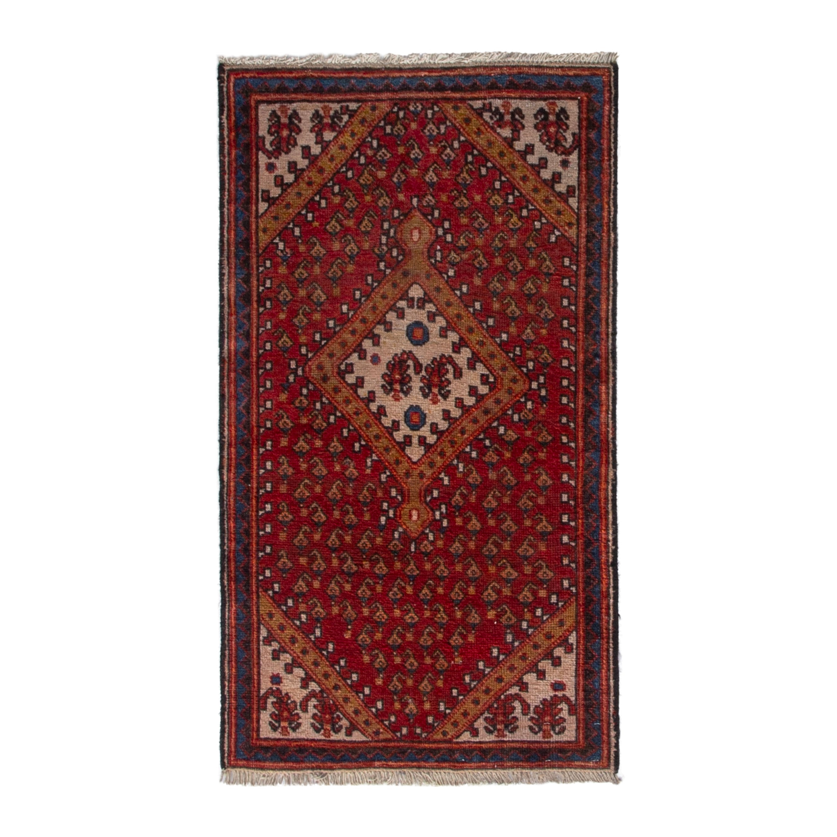 Persian Botteh accent rug in deep red and dark blue, 2'4" x 4'3"