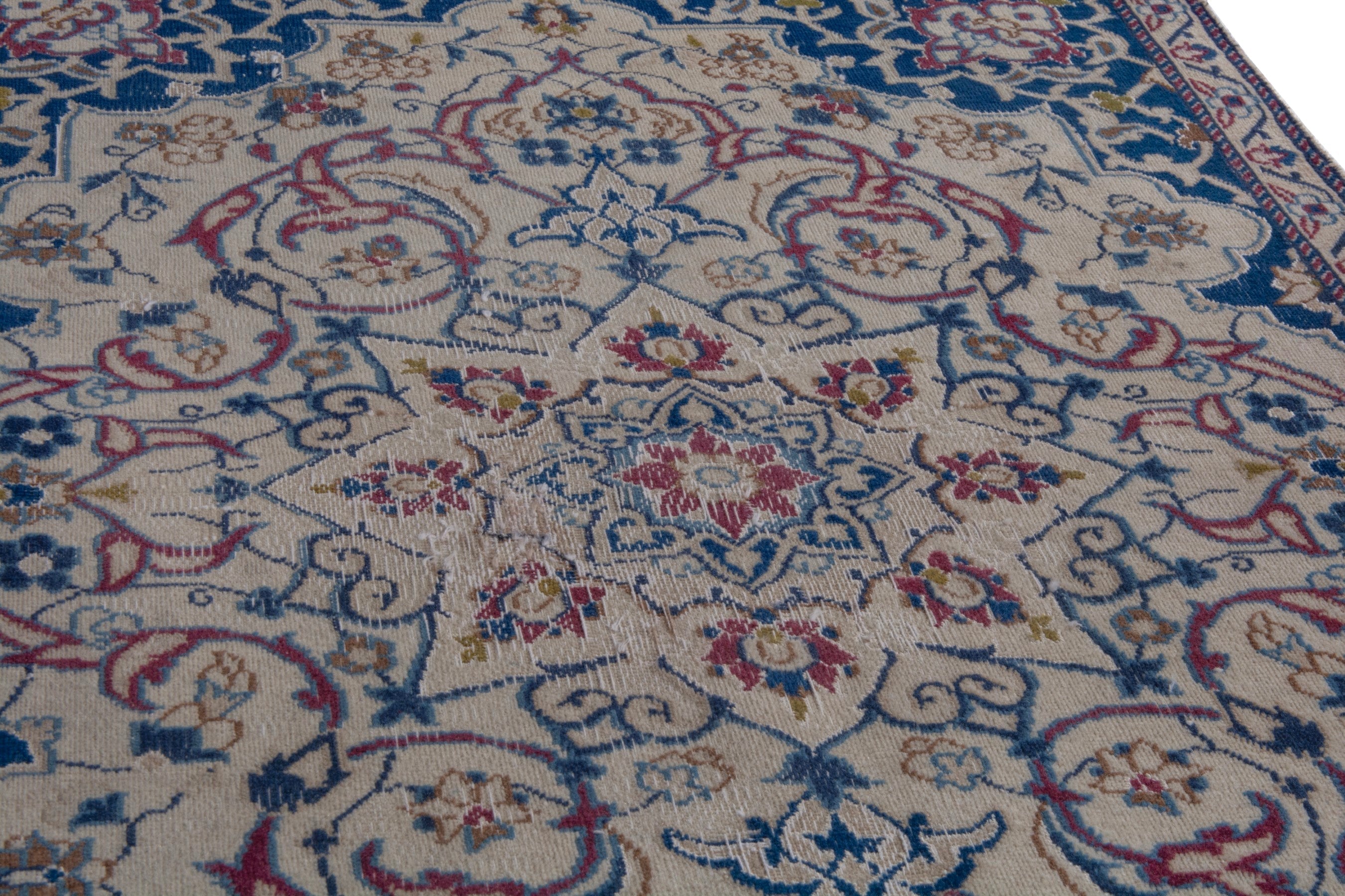 Persian Nain accent rug in cream and navy, view 10 of 18