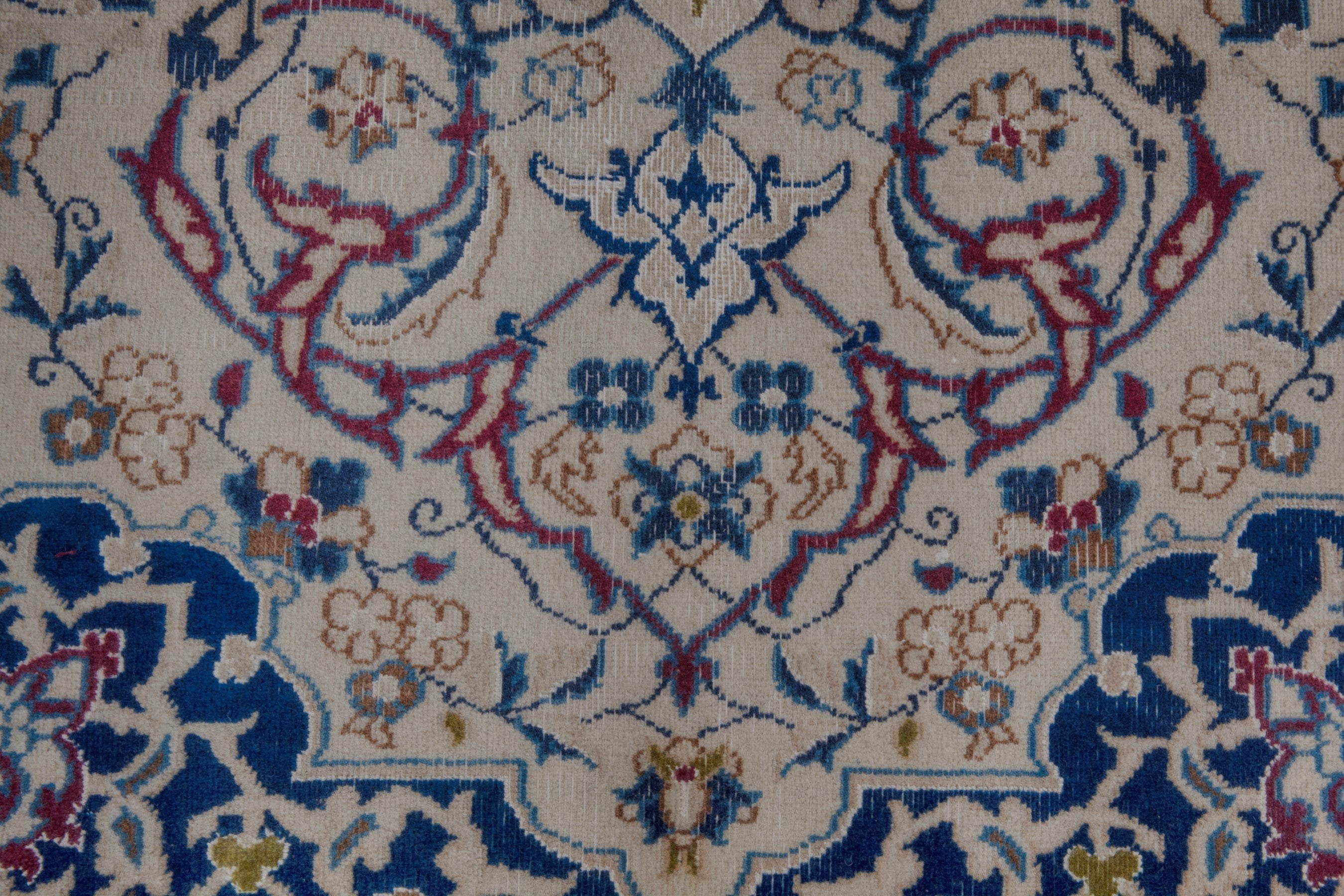 Persian Nain accent rug in cream and navy, view 11 of 18