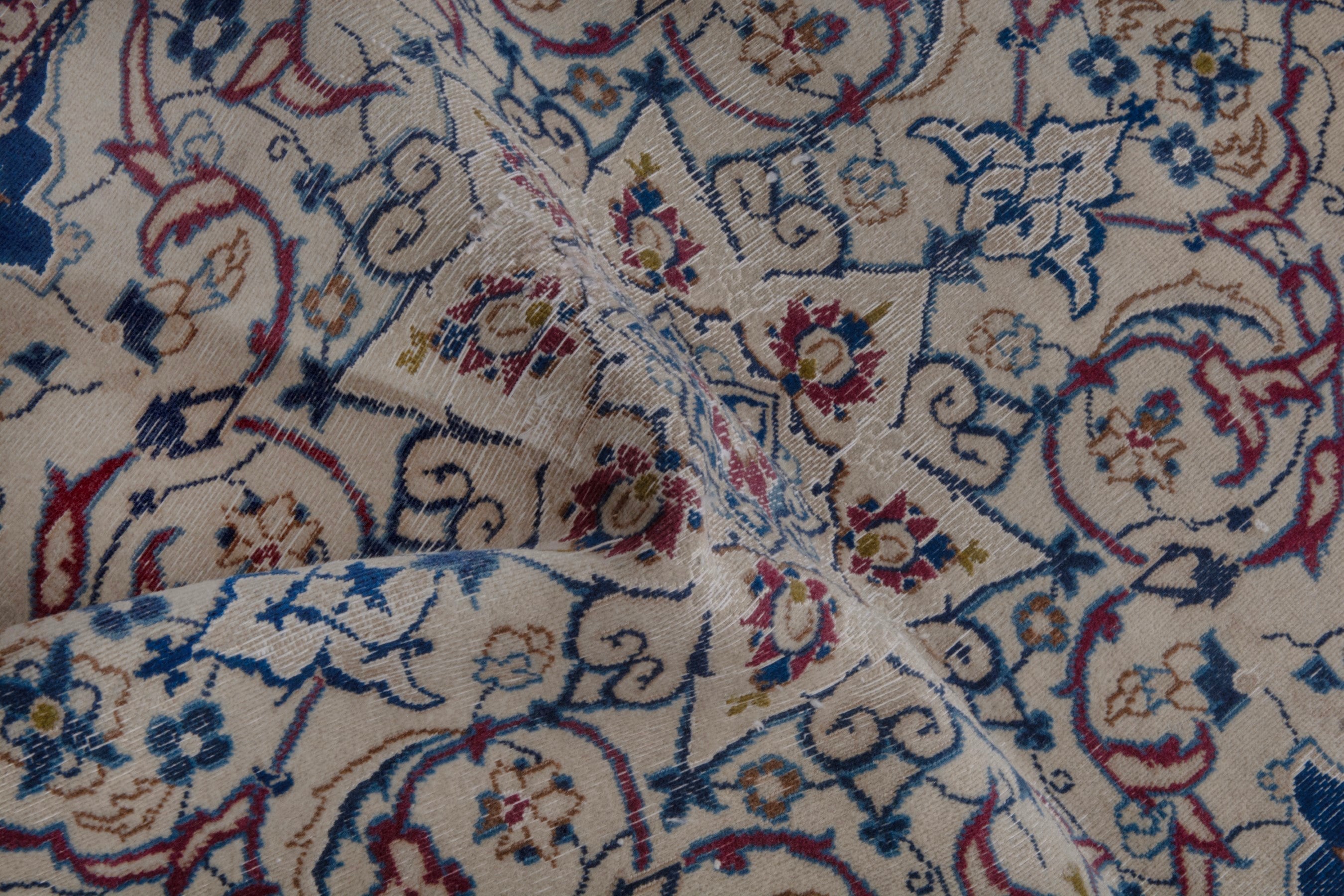 Persian Nain accent rug in cream and navy, view 16 of 18
