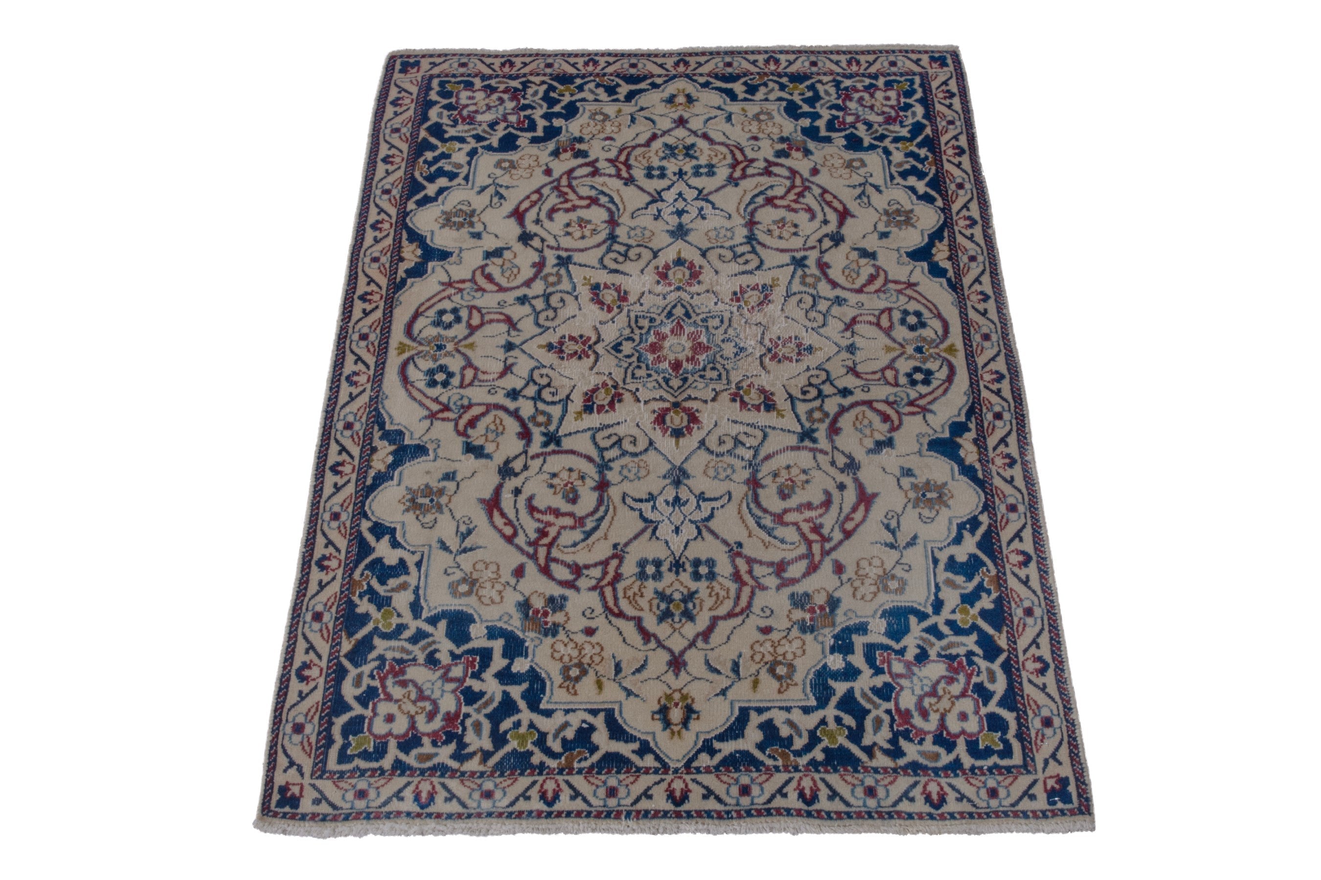 Persian Nain accent rug in cream and navy, view 2 of 18