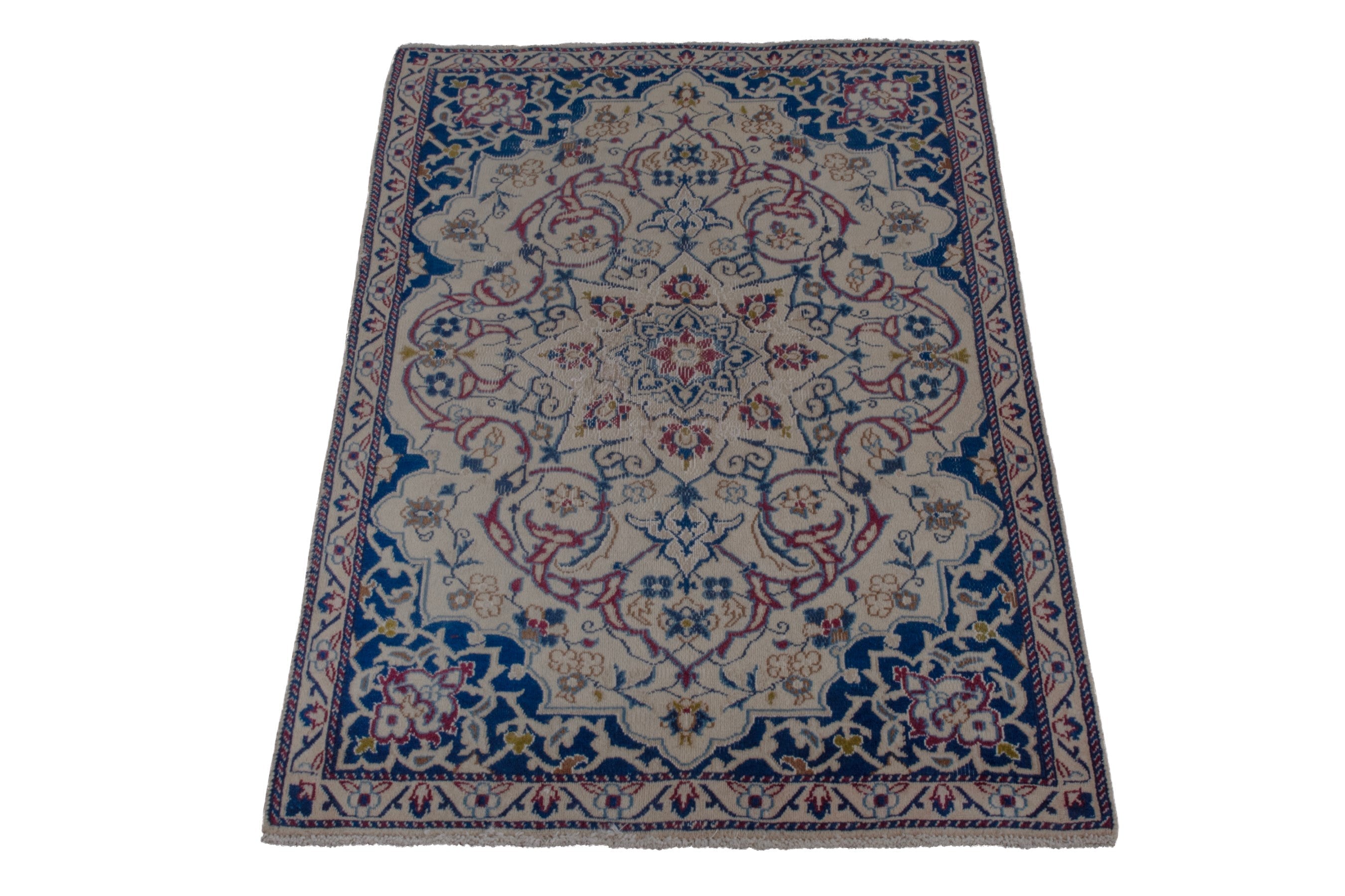 Persian Nain accent rug in cream and navy, view 3 of 18