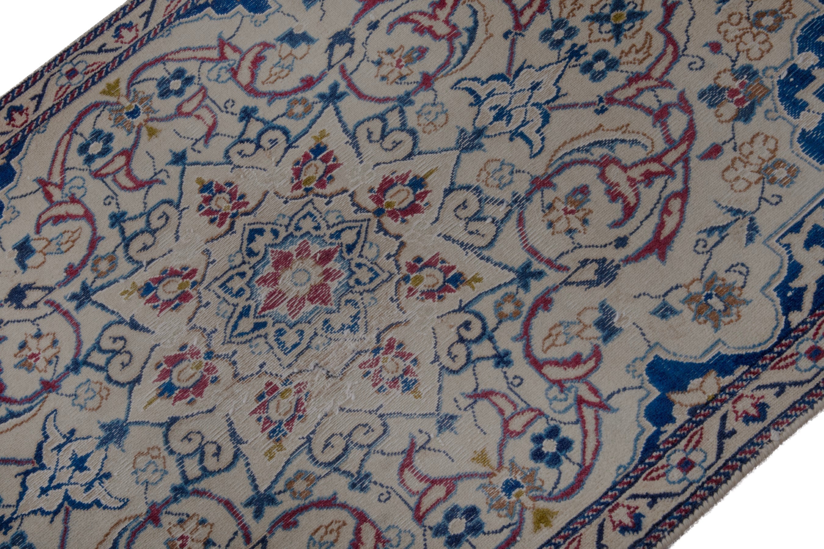 Persian Nain accent rug in cream and navy, view 6 of 18