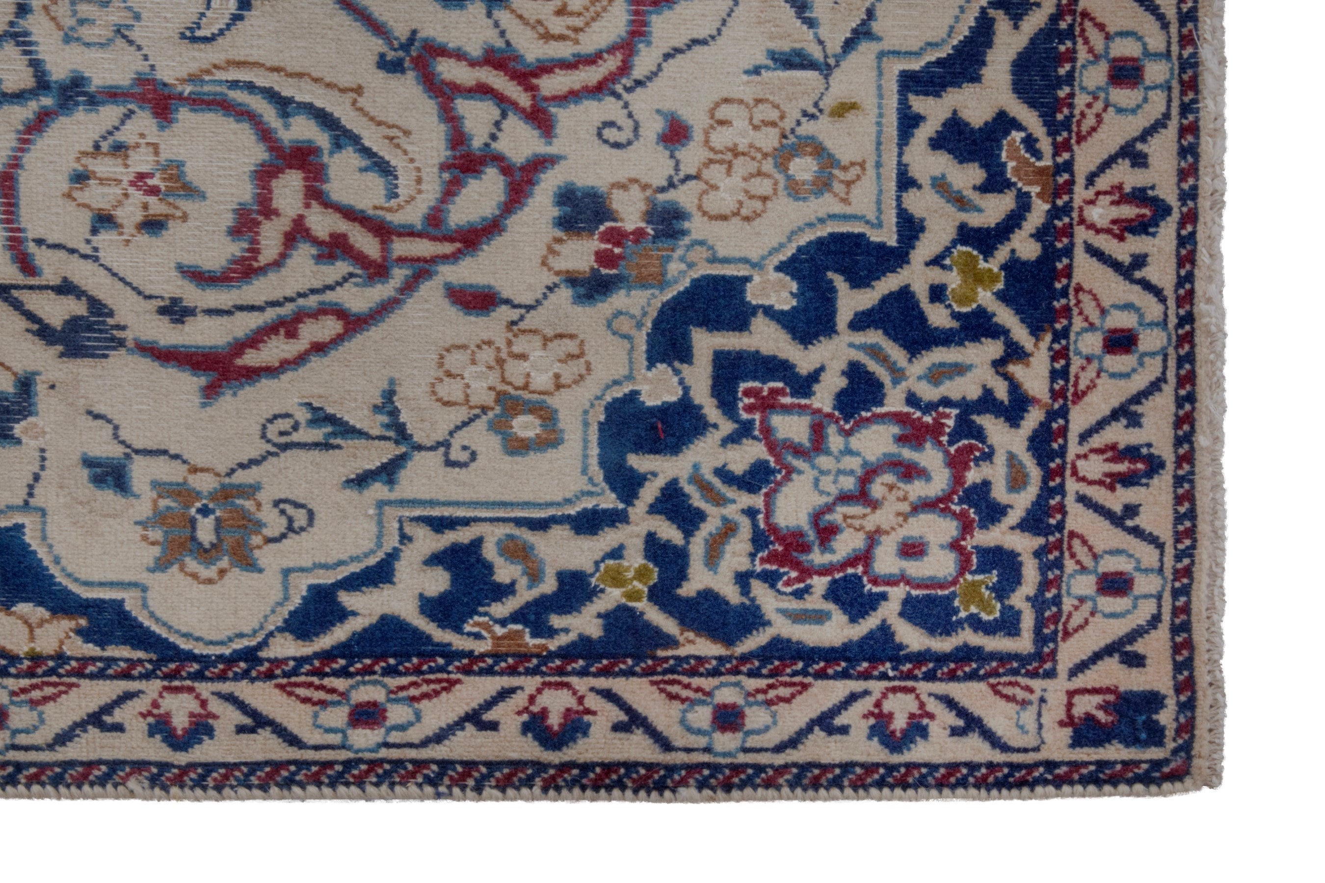 Persian Nain accent rug in cream and navy, view 8 of 18