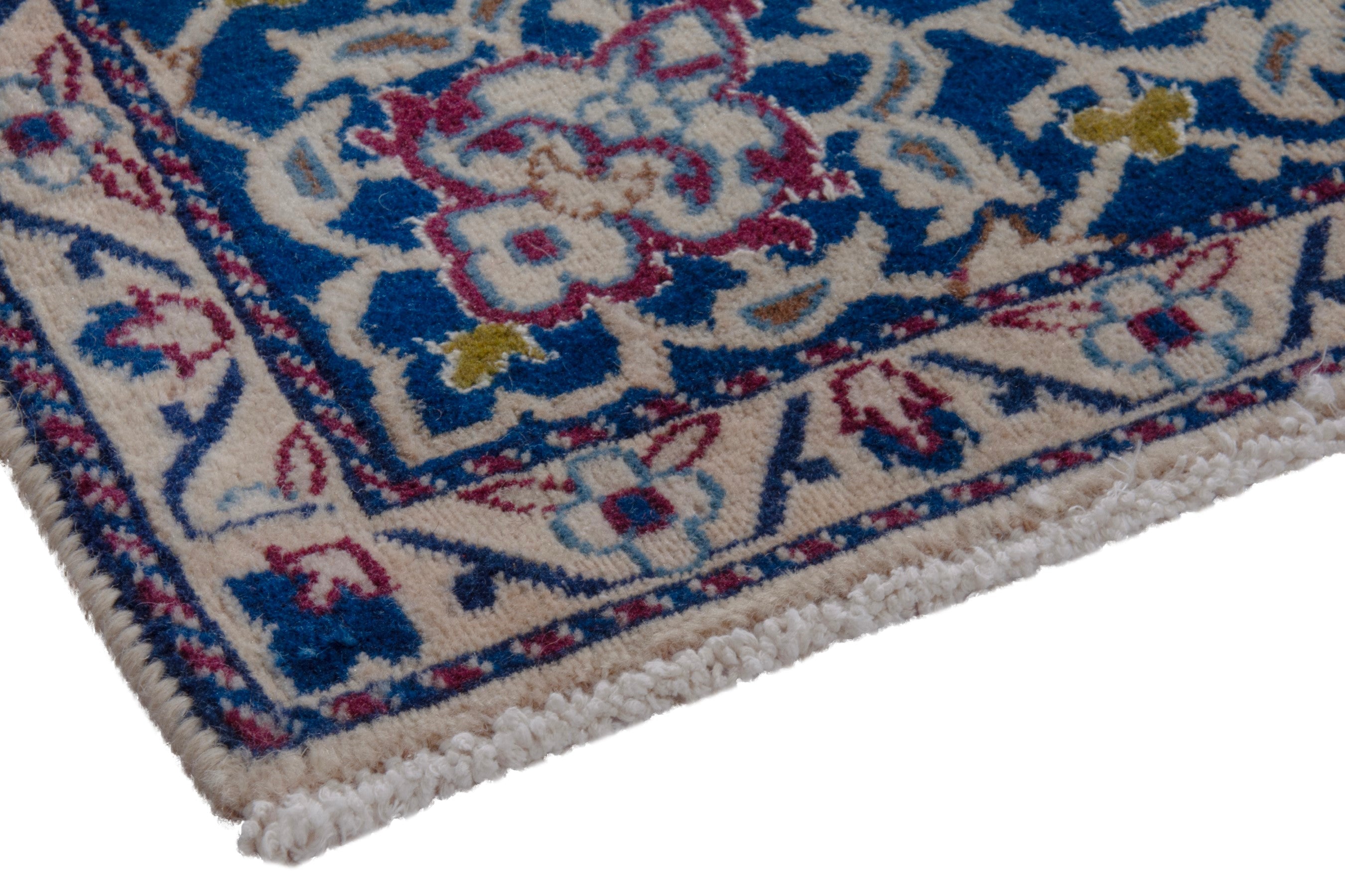 Persian Nain accent rug in cream and navy, view 4 of 18