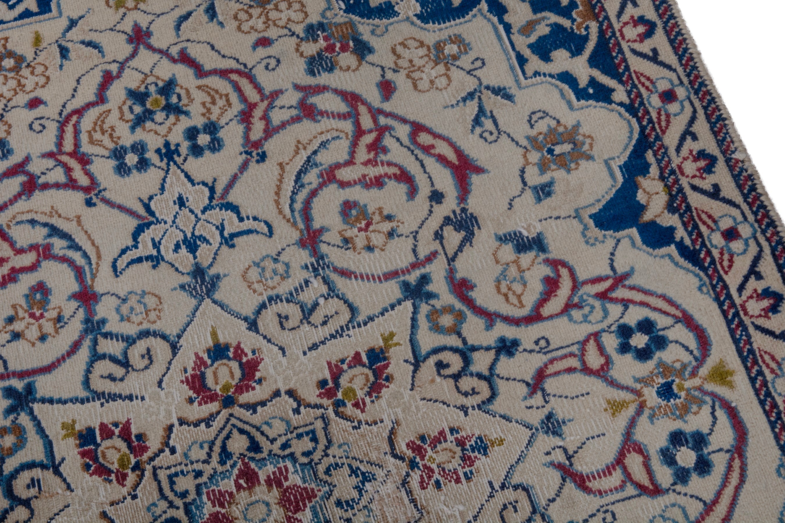 Persian Nain accent rug in cream and navy, view 7 of 18