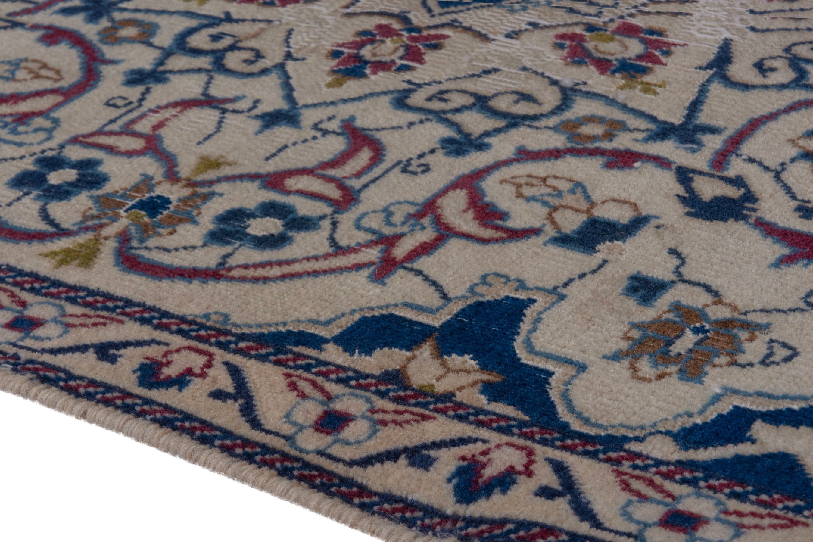 Persian Nain accent rug in cream and navy, view 5 of 18
