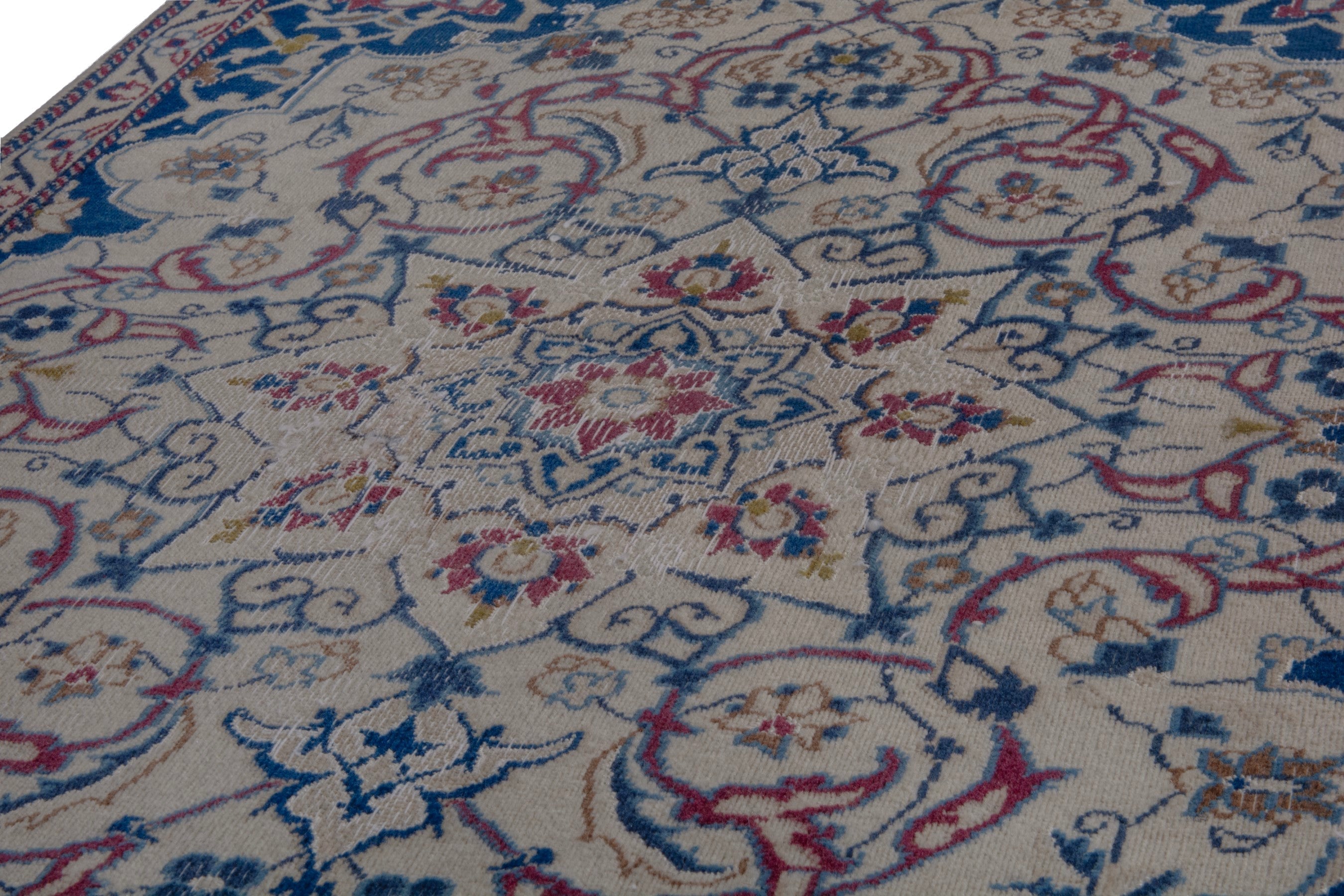 Persian Nain accent rug in cream and navy, view 9 of 18