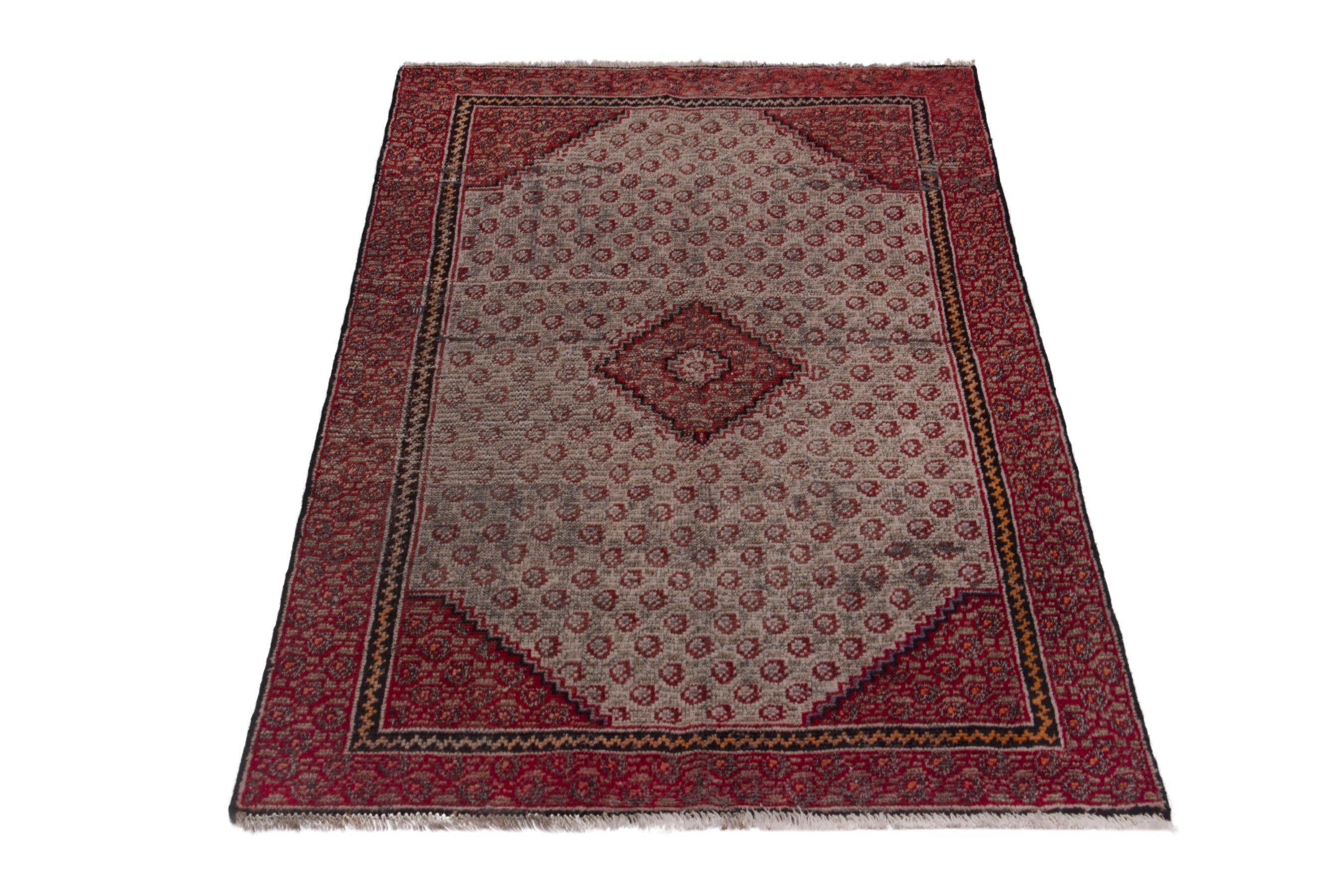 Persian Ferdos accent rug in cream and burgundy, view 2 of 18
