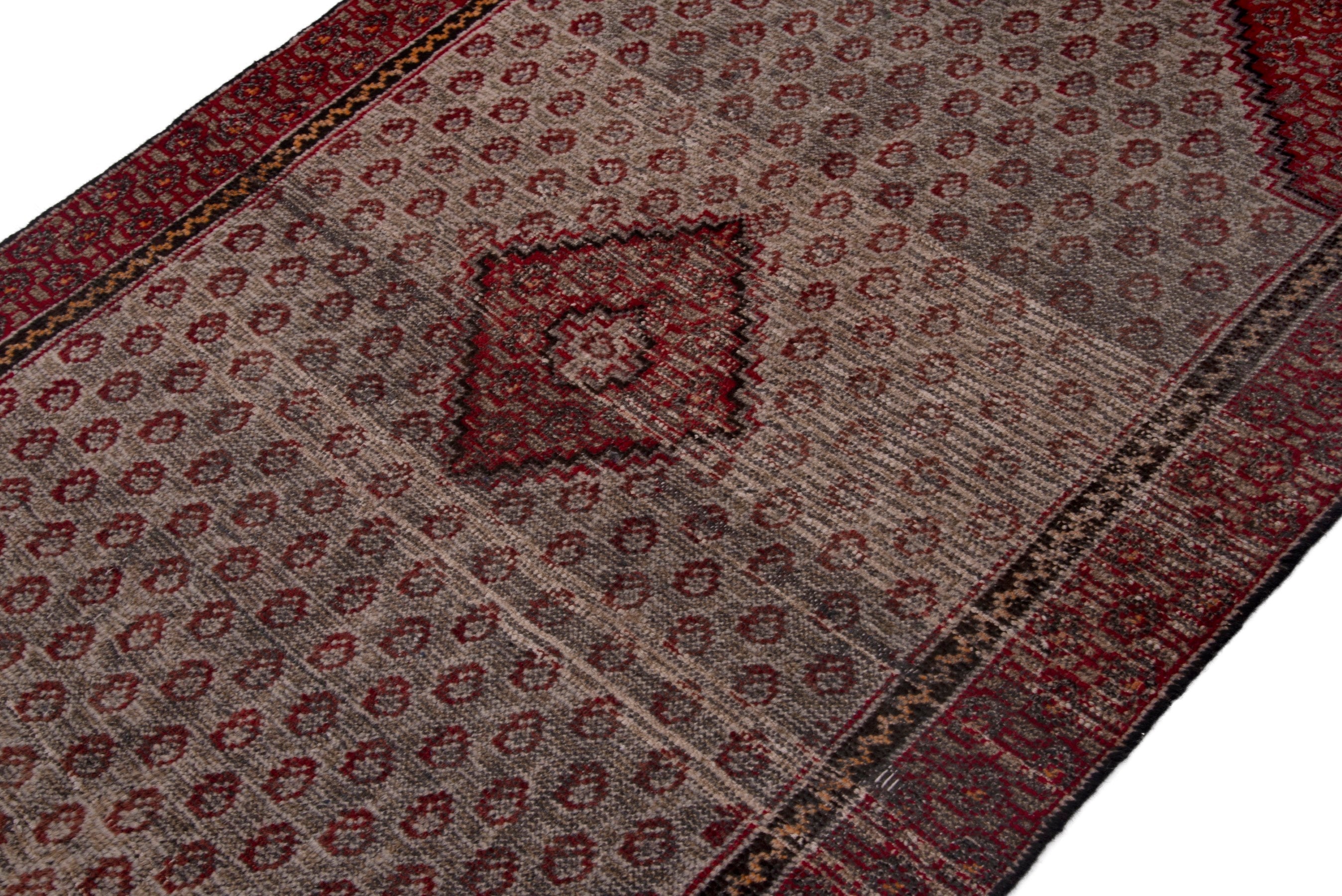 Persian Ferdos accent rug in cream and burgundy, view 8 of 18