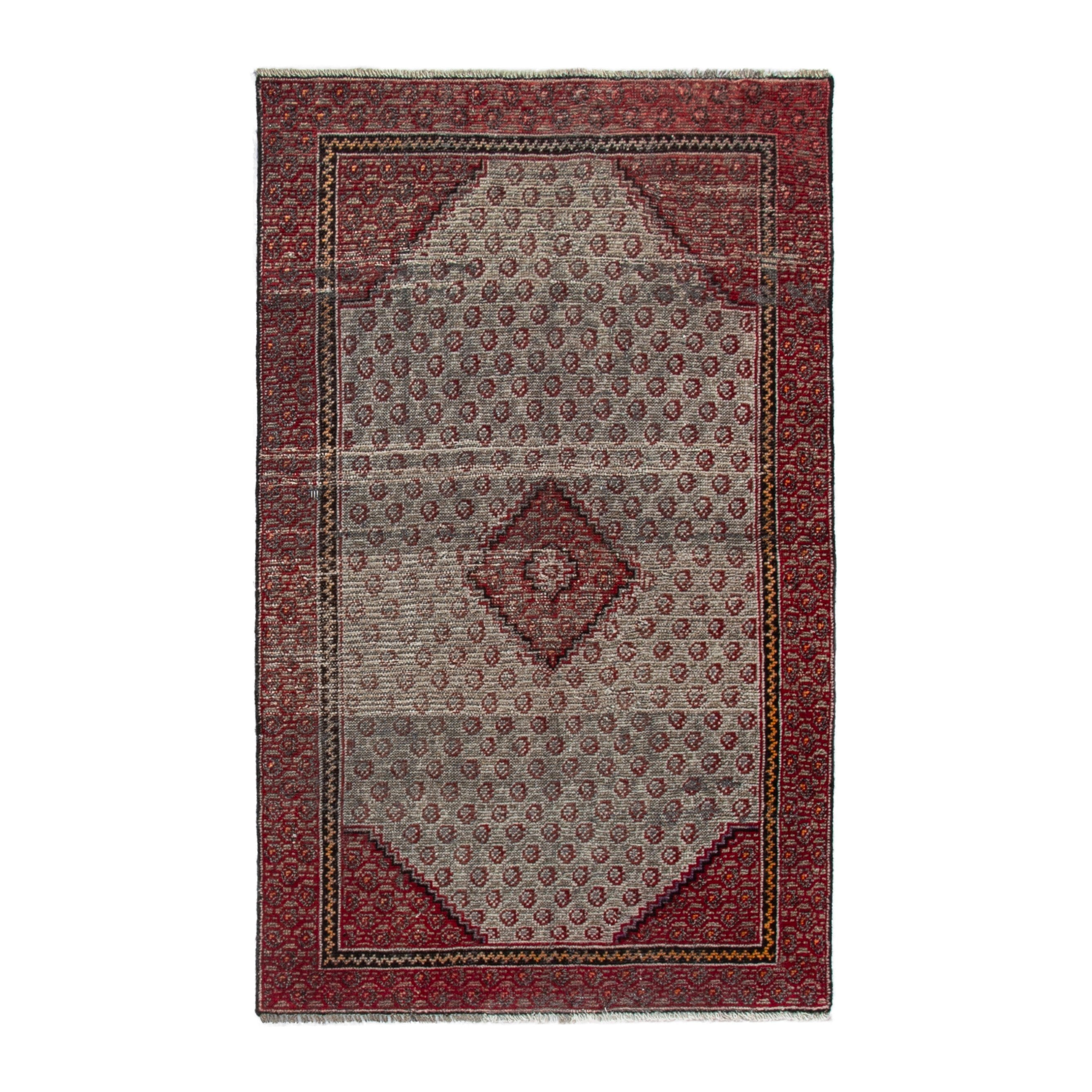 Persian Ferdos accent rug in cream and burgundy, 3'8" x 5'11"