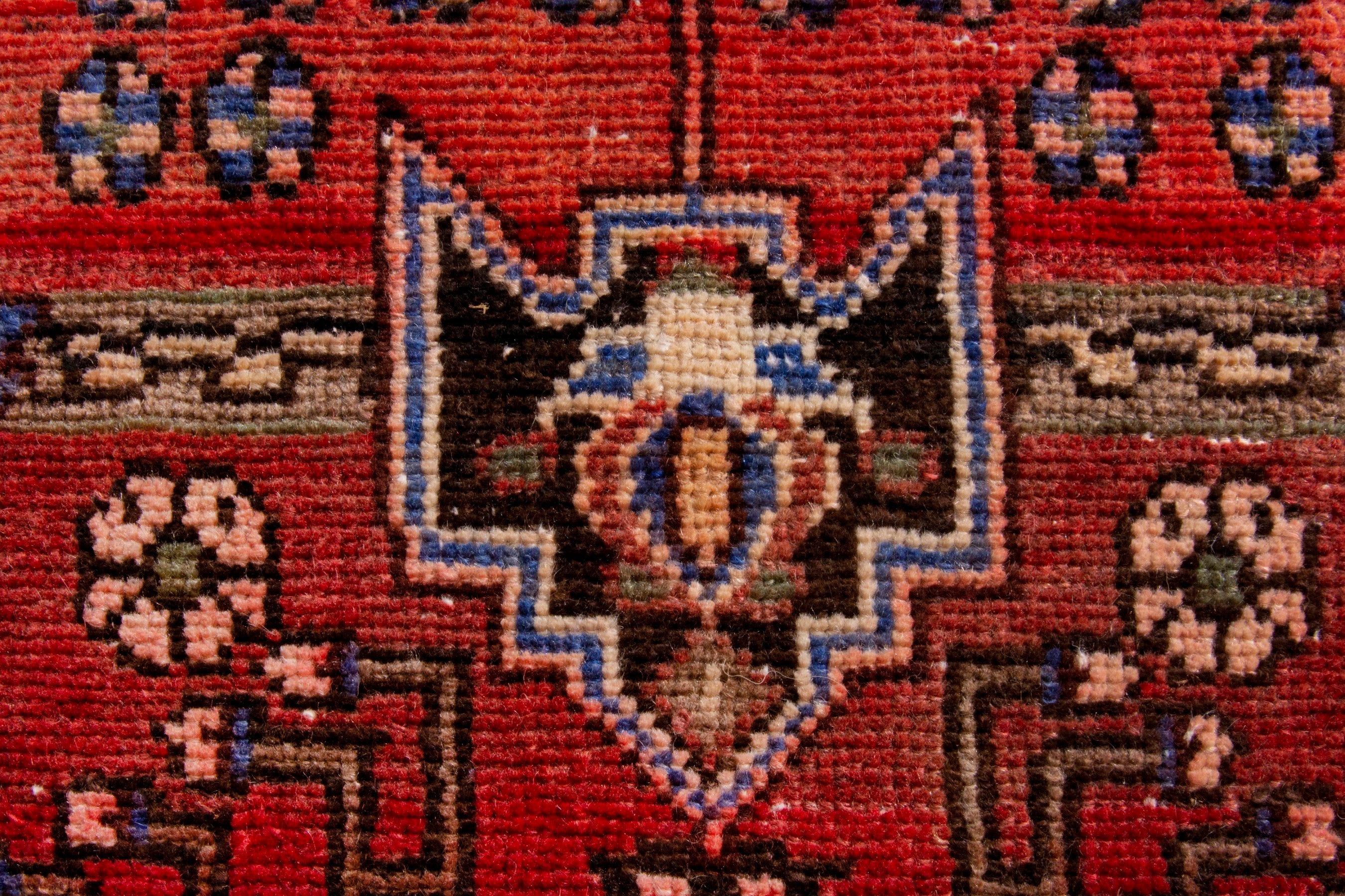 Persian Zanjan runner rug in deep red and cream, view 12 of 19