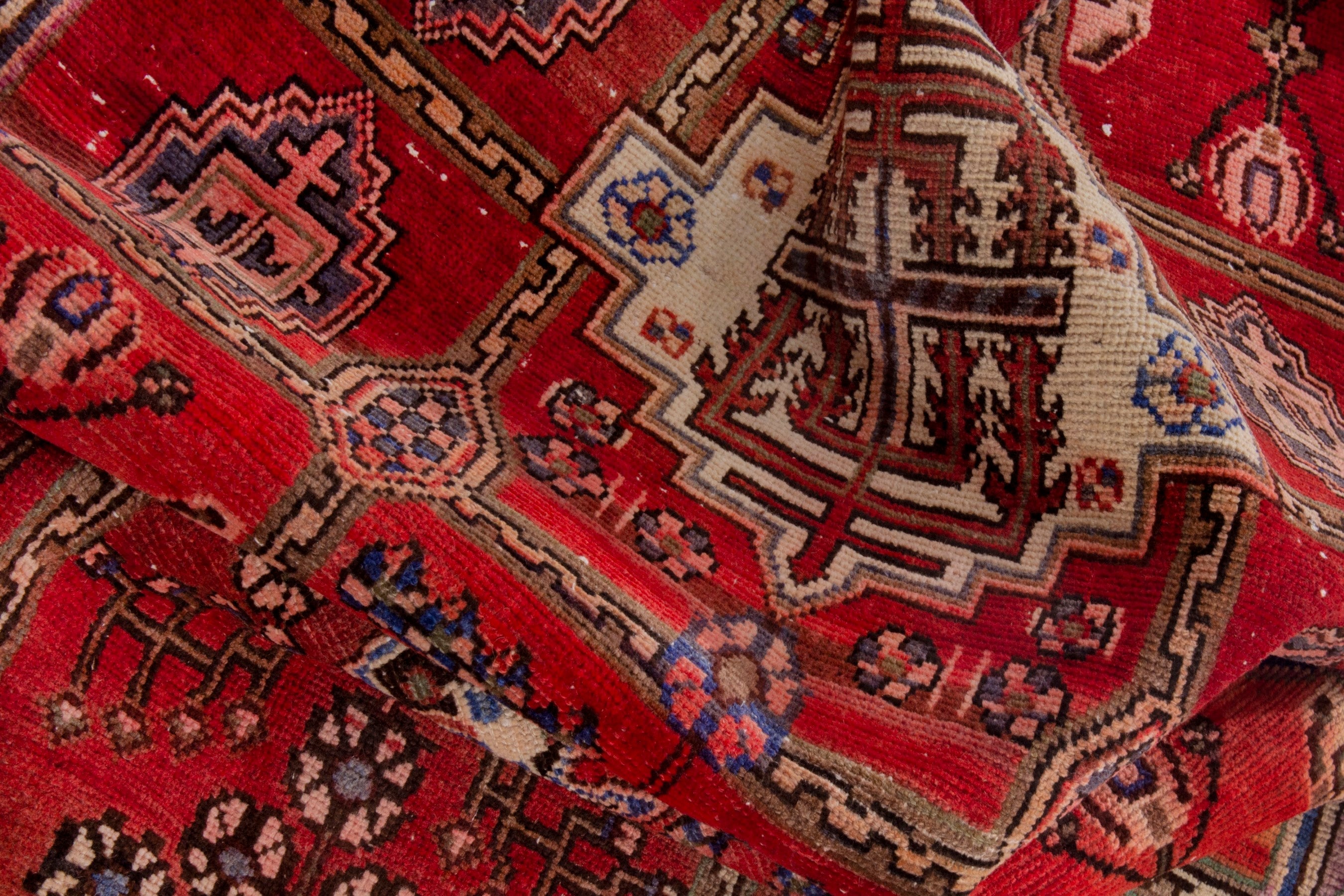 Persian Zanjan runner rug in deep red and cream, view 16 of 19